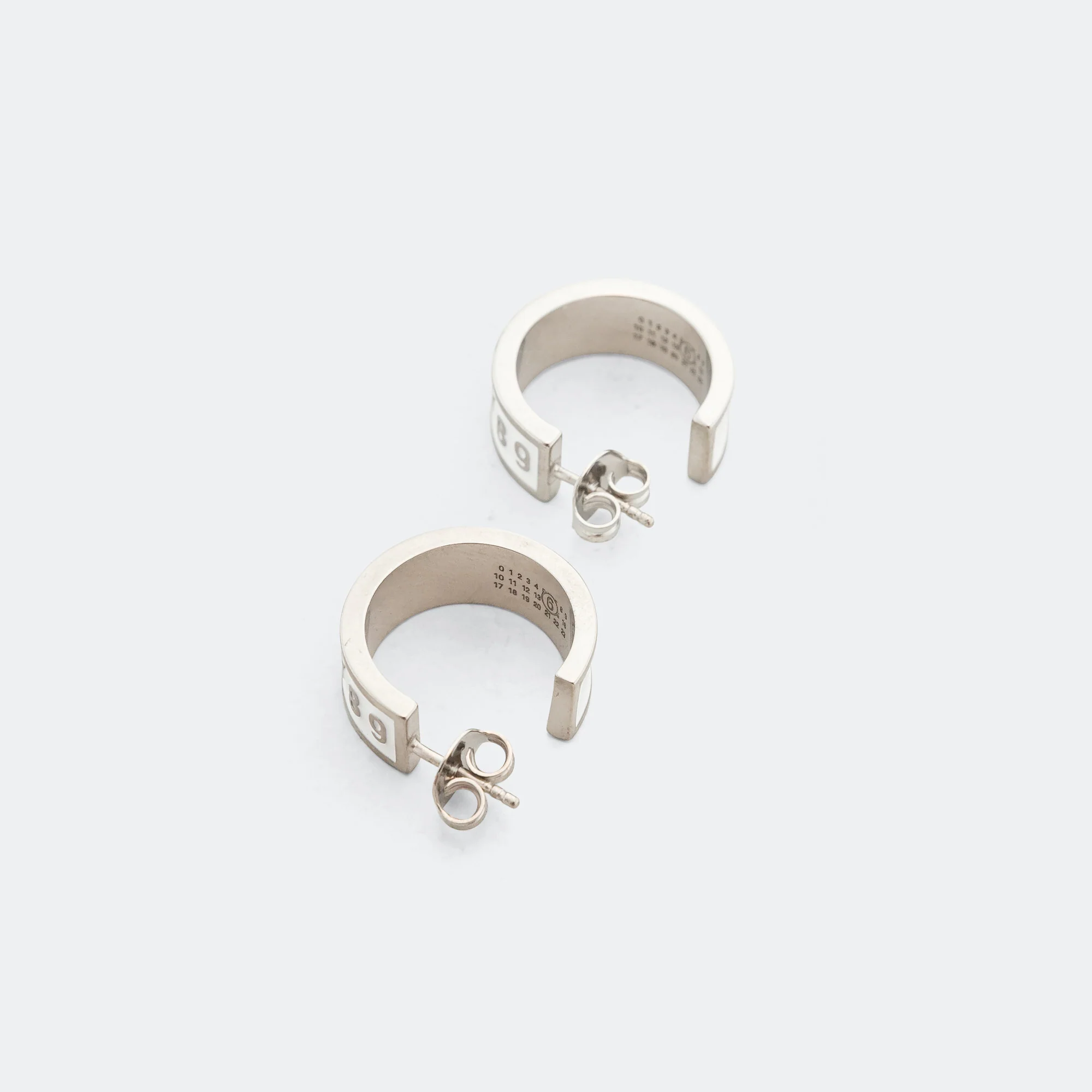 Enamel Logo Earrings - White/Silver Toned Brass - Image 8