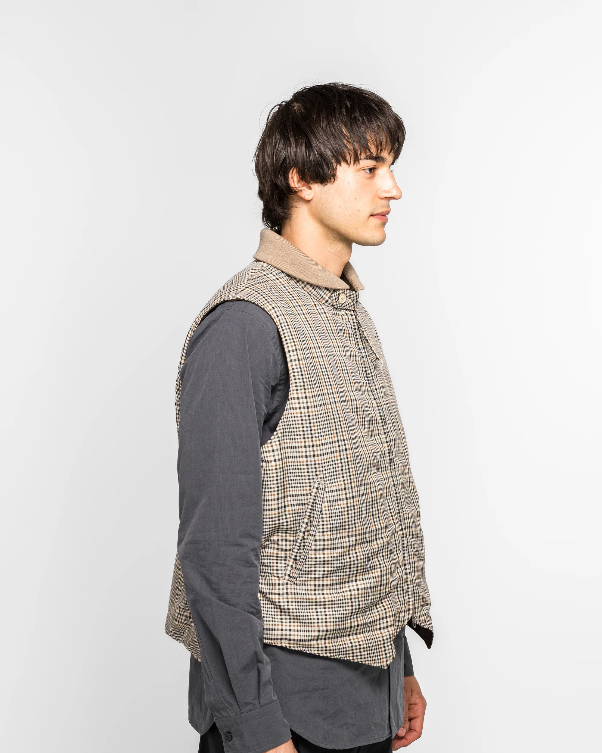 LL Vest - Khaki Plaid Polyester Cloth - Image 3