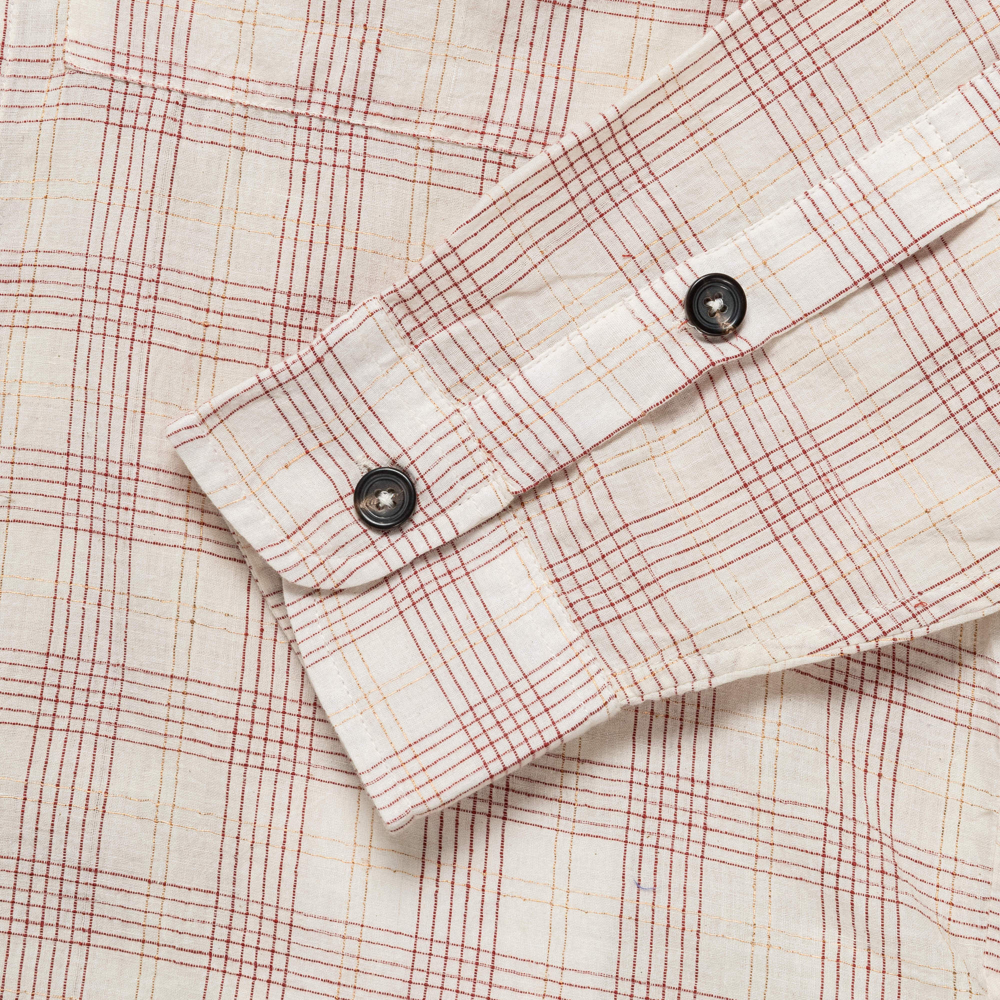 Handloom Shirt LS - Gold Zari Woven Stripes Ecru/Maroon - Image 4