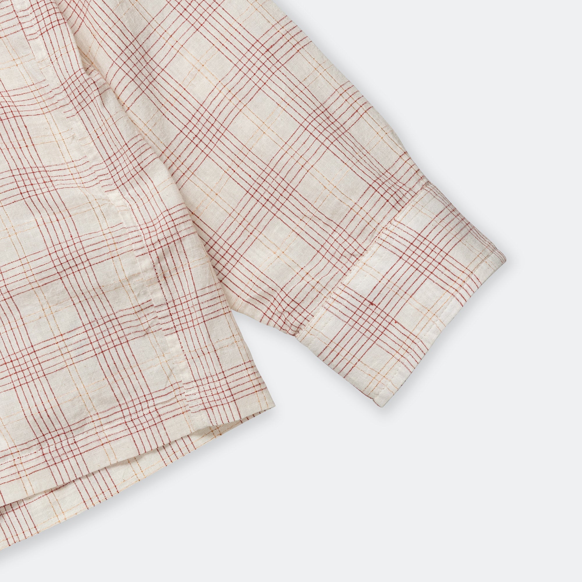 Handloom Shirt LS - Gold Zari Woven Stripes Ecru/Maroon - Image 5