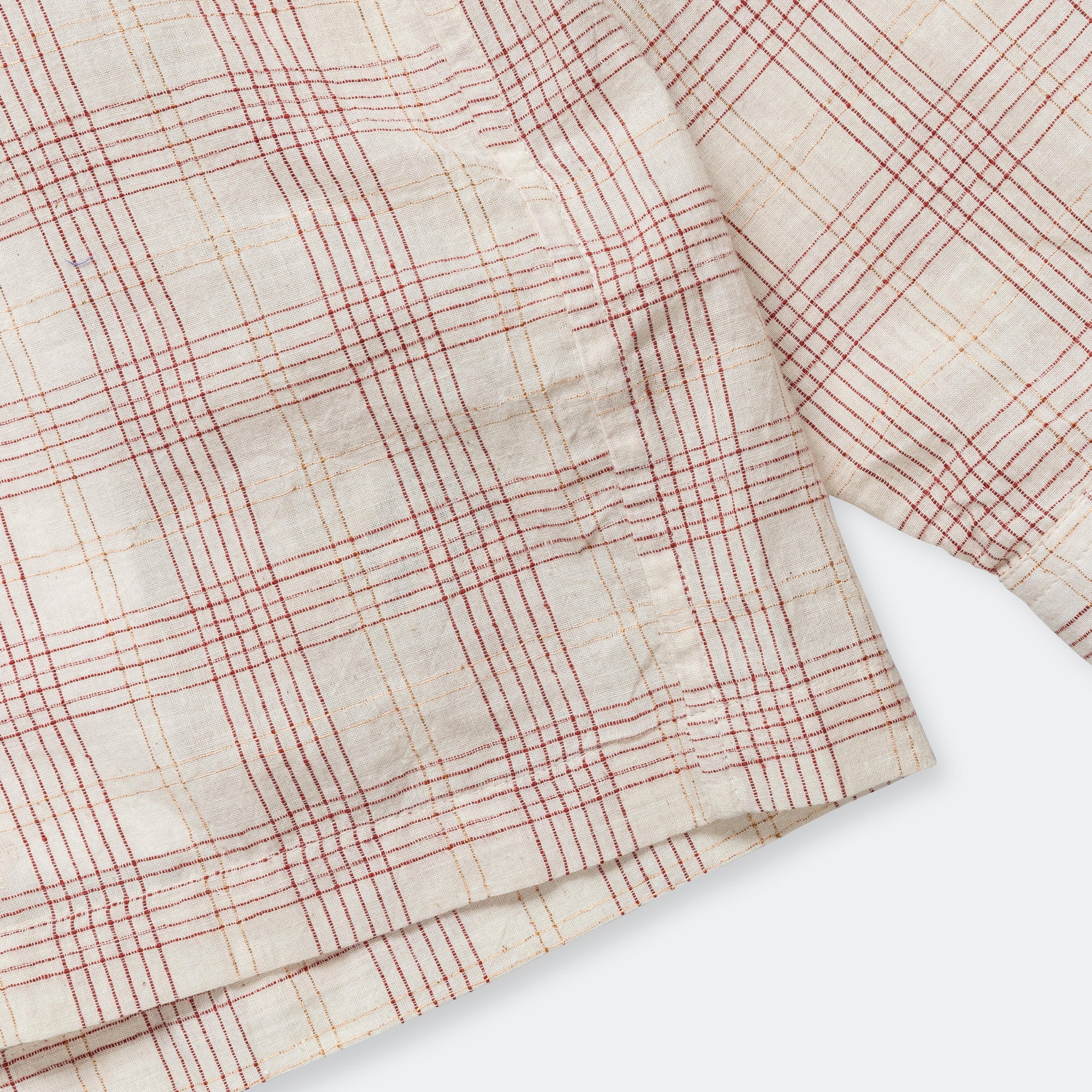 Handloom Shirt LS - Gold Zari Woven Stripes Ecru/Maroon - Image 6