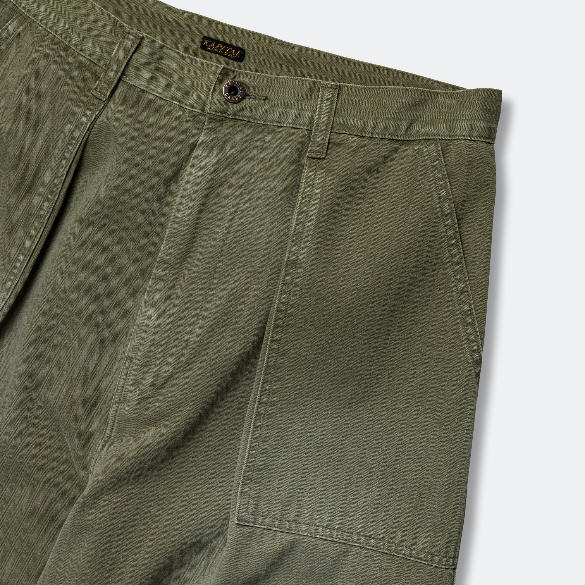 Herringbone FATIGUE Baggy Pants - Khaki - Image 2