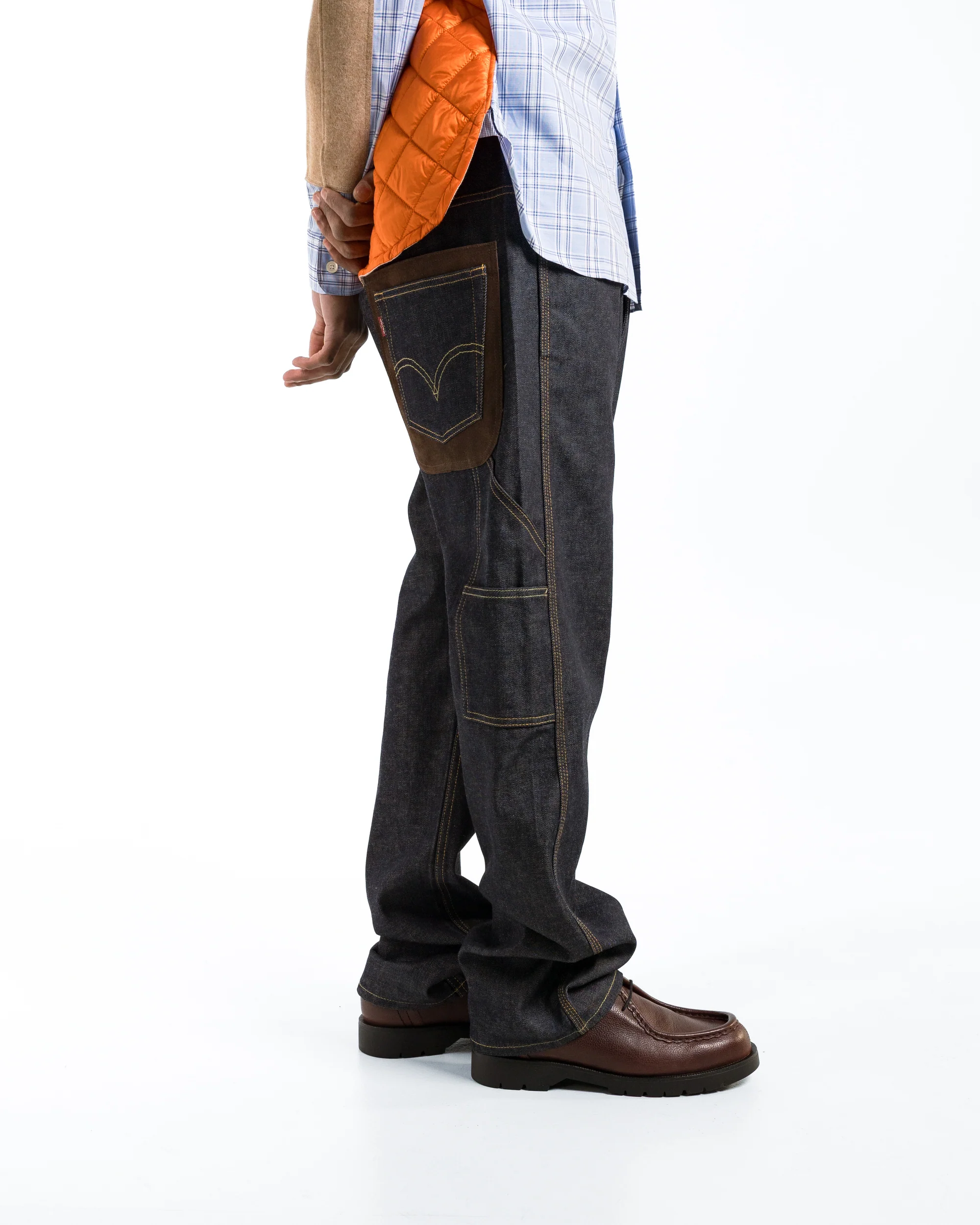 Cotton Denim Leather Pants x Levis - Indigo/Brown - Image 3