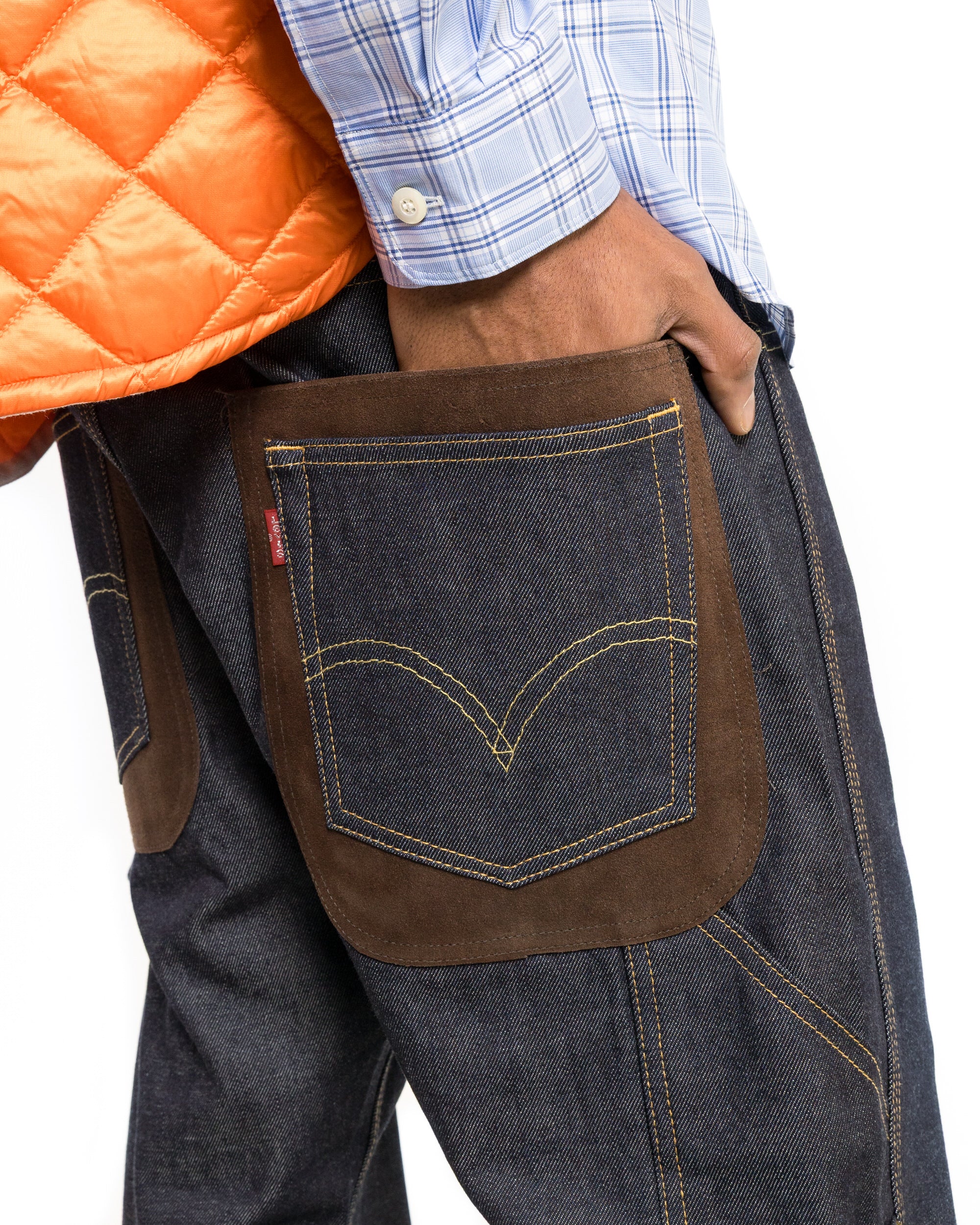 Cotton Denim Leather Pants x Levis - Indigo/Brown - Image 5