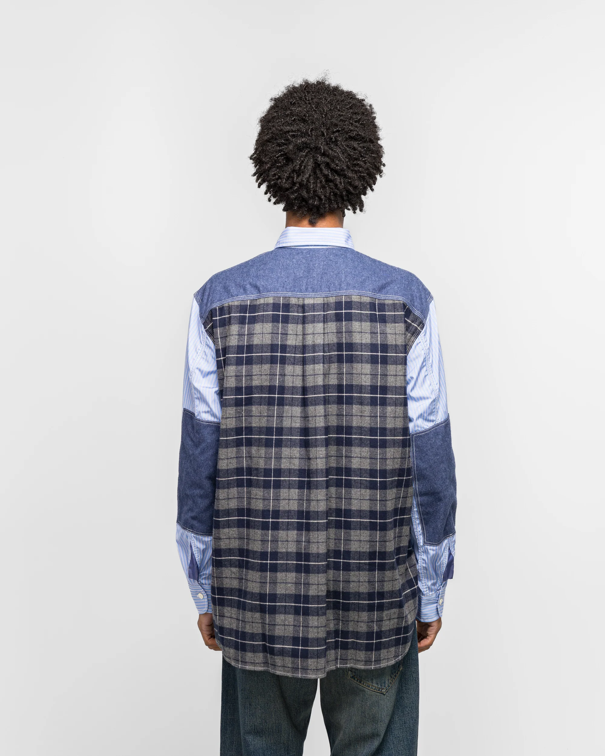 Cotton Stripe Flannel Check Shirt - Sax/Navy - Image 4