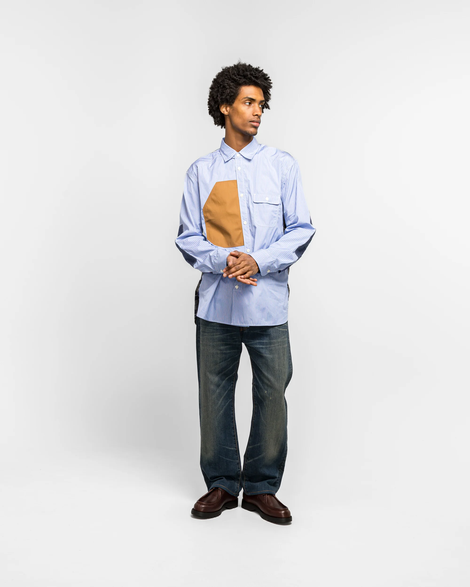 Cotton Stripe Flannel Check Shirt - Sax/Navy - Image 6