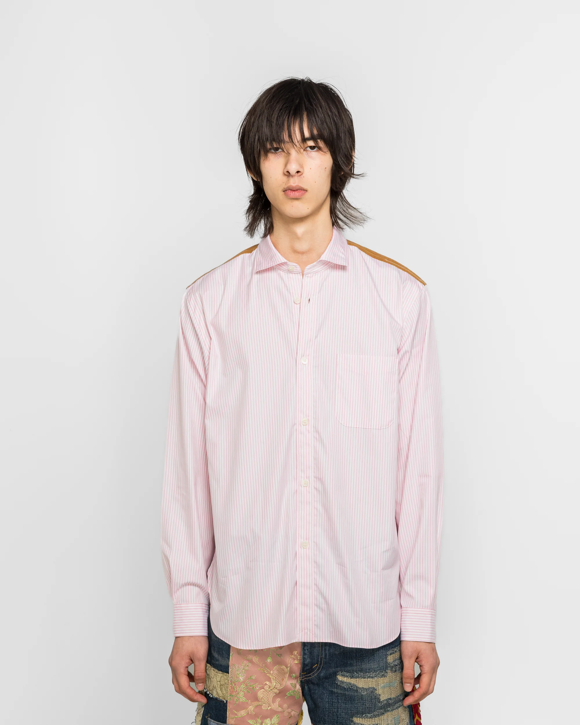 Cotton Stripe x Cotton Nylon Check Shirt - White/Pink - Image 2
