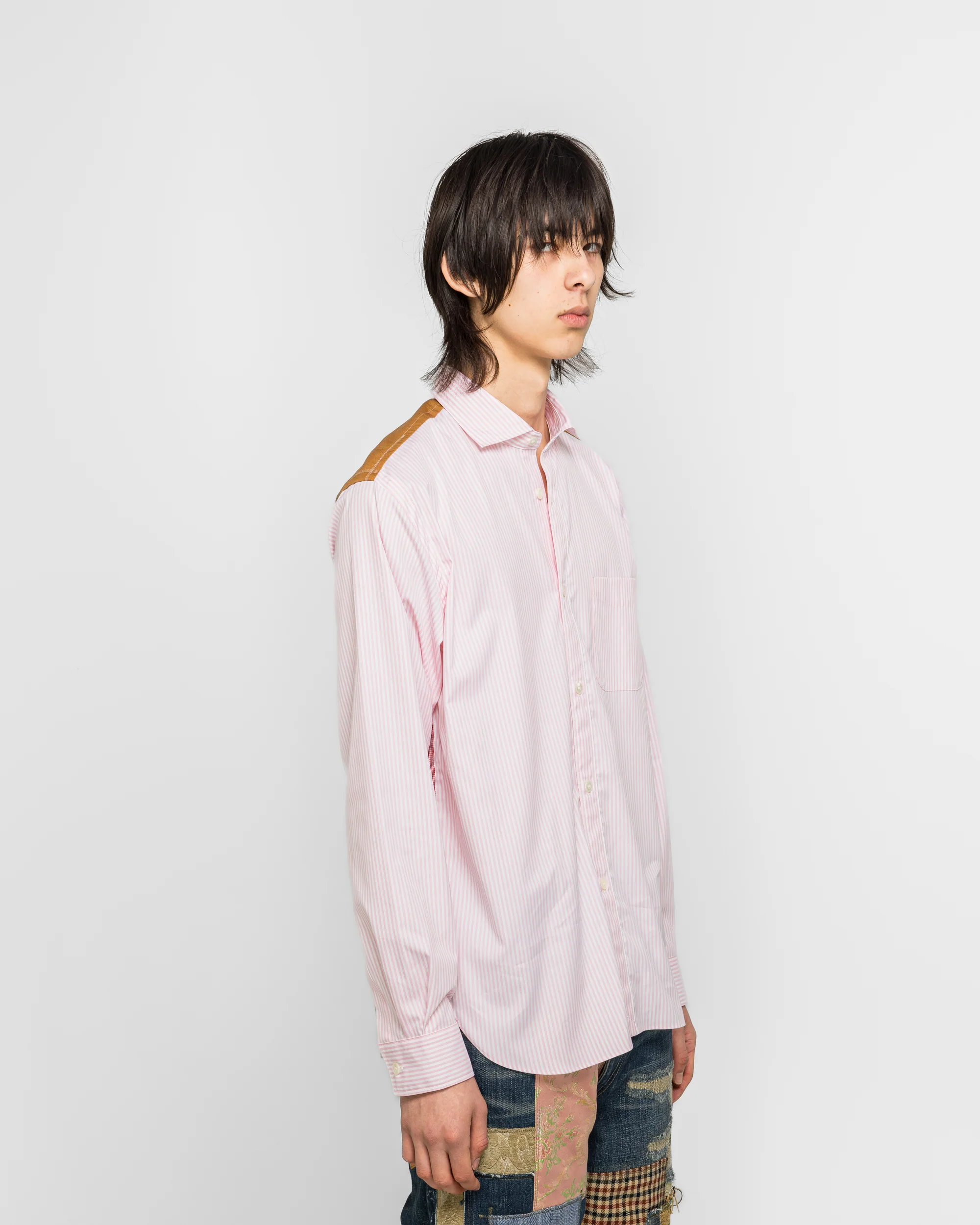 Cotton Stripe x Cotton Nylon Check Shirt - White/Pink - Image 3