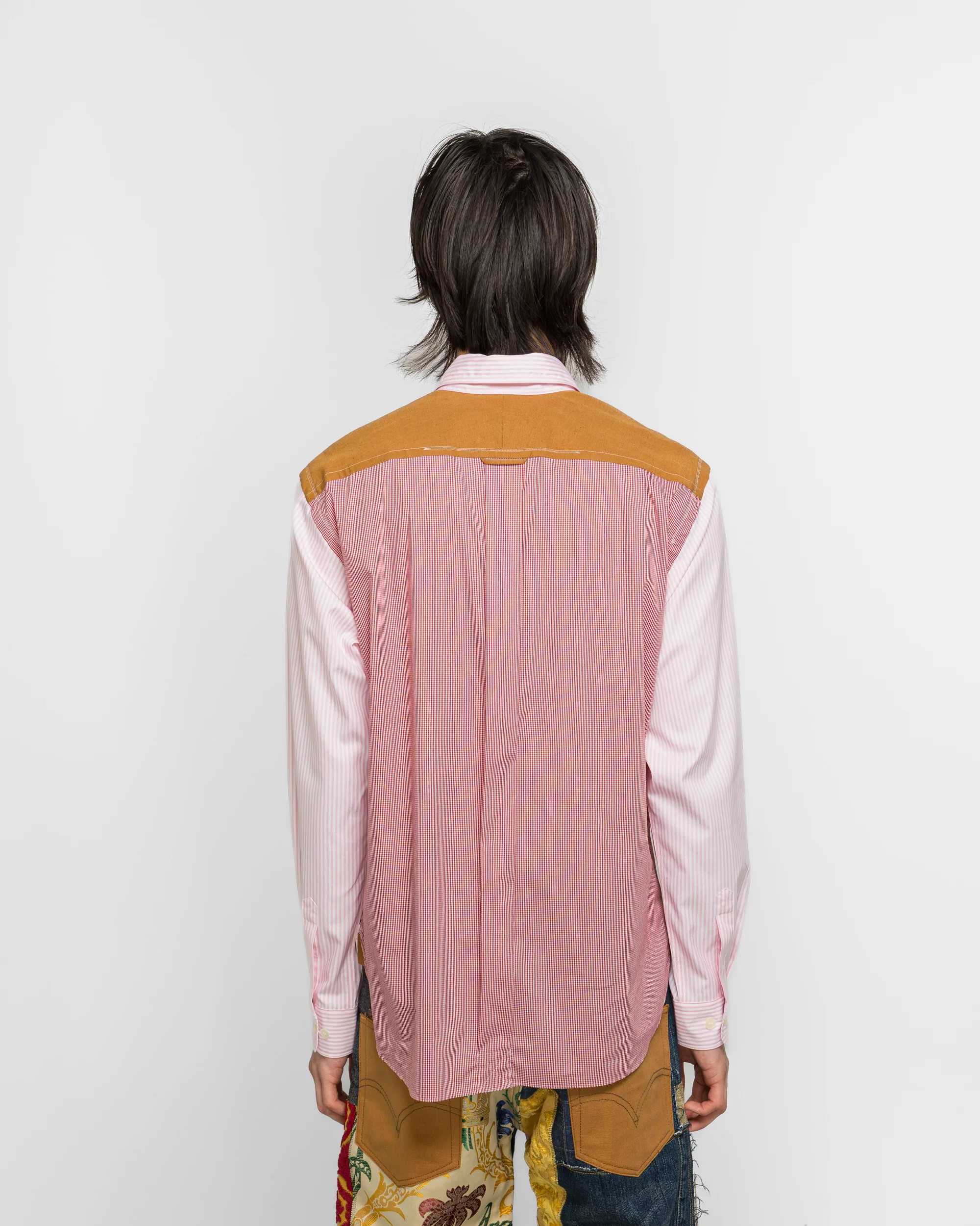 Cotton Stripe x Cotton Nylon Check Shirt - White/Pink - Image 4