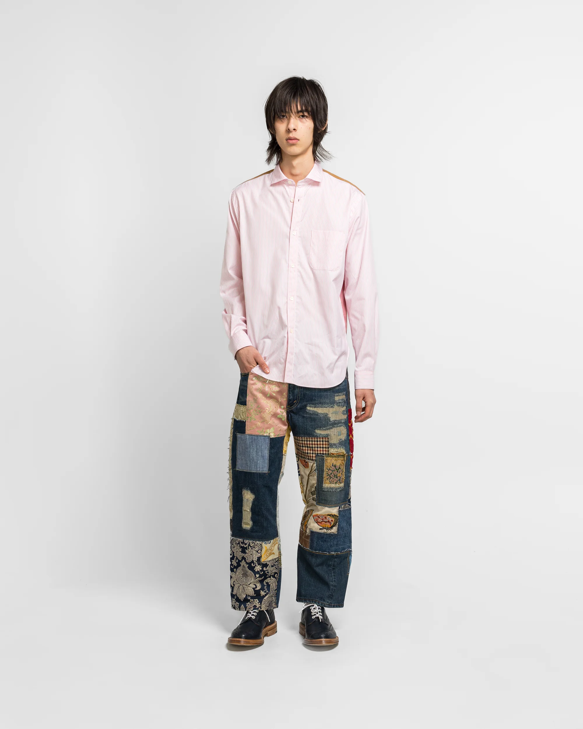 Cotton Stripe x Cotton Nylon Check Shirt - White/Pink - Image 6