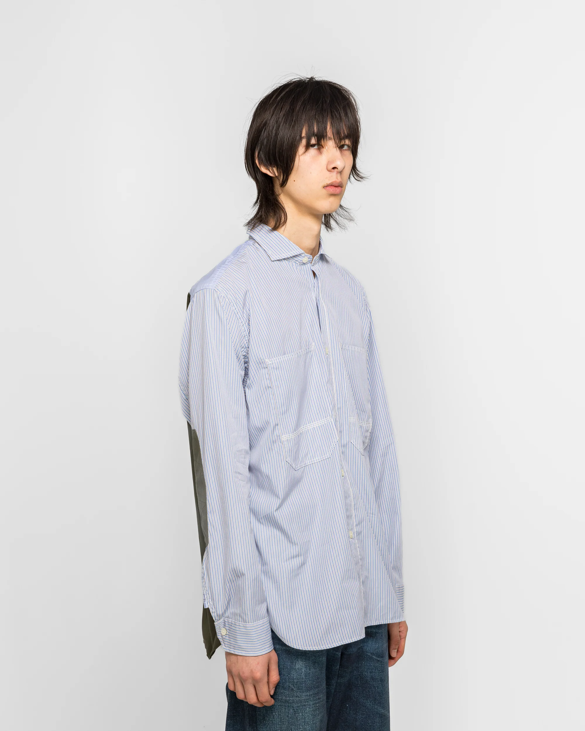 Cotton Stripe x Cotton Ripstop Shirt - White/Sax-Navy - Image 3