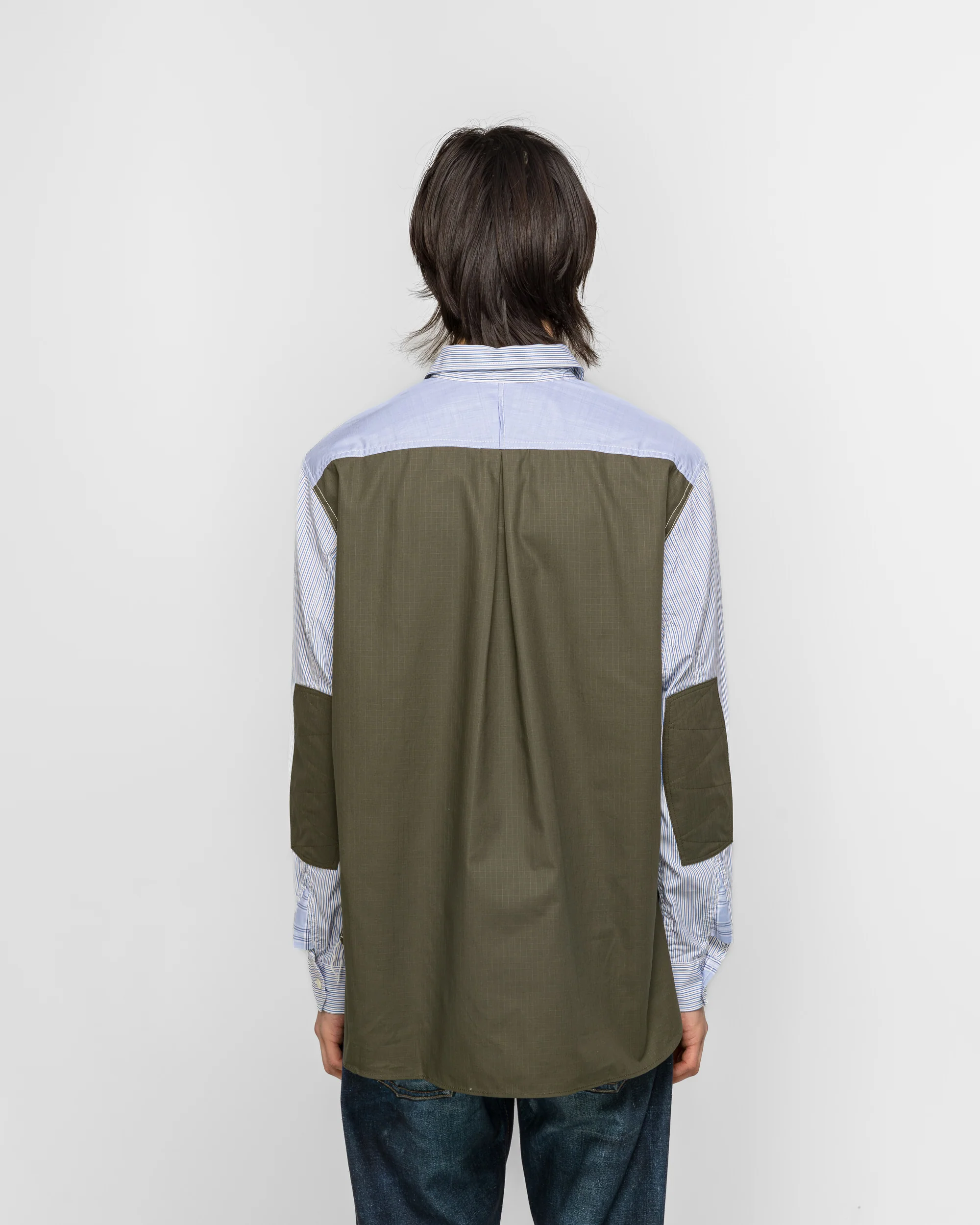 Cotton Stripe x Cotton Ripstop Shirt - White/Sax-Navy - Image 4