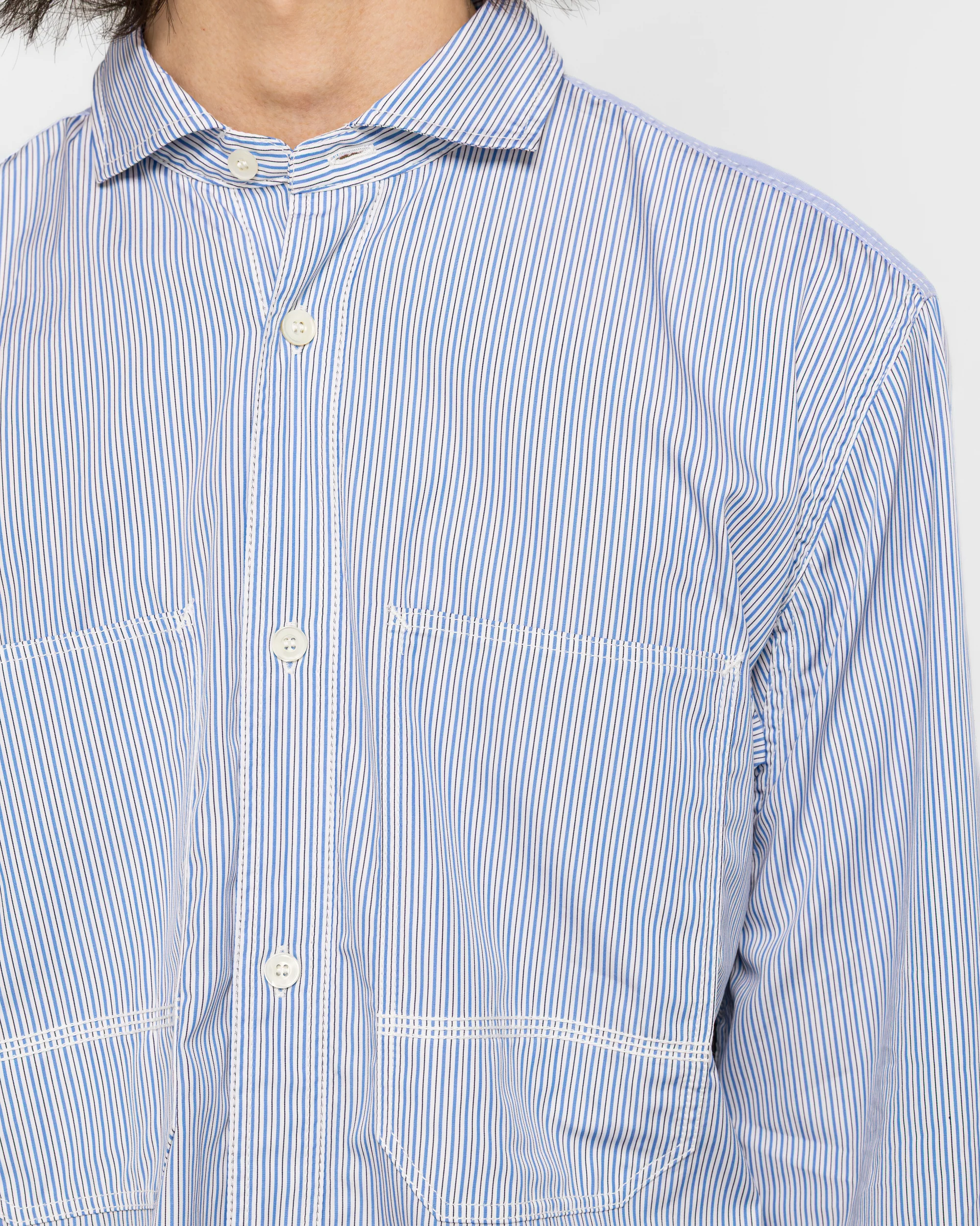 Cotton Stripe x Cotton Ripstop Shirt - White/Sax-Navy - Image 5