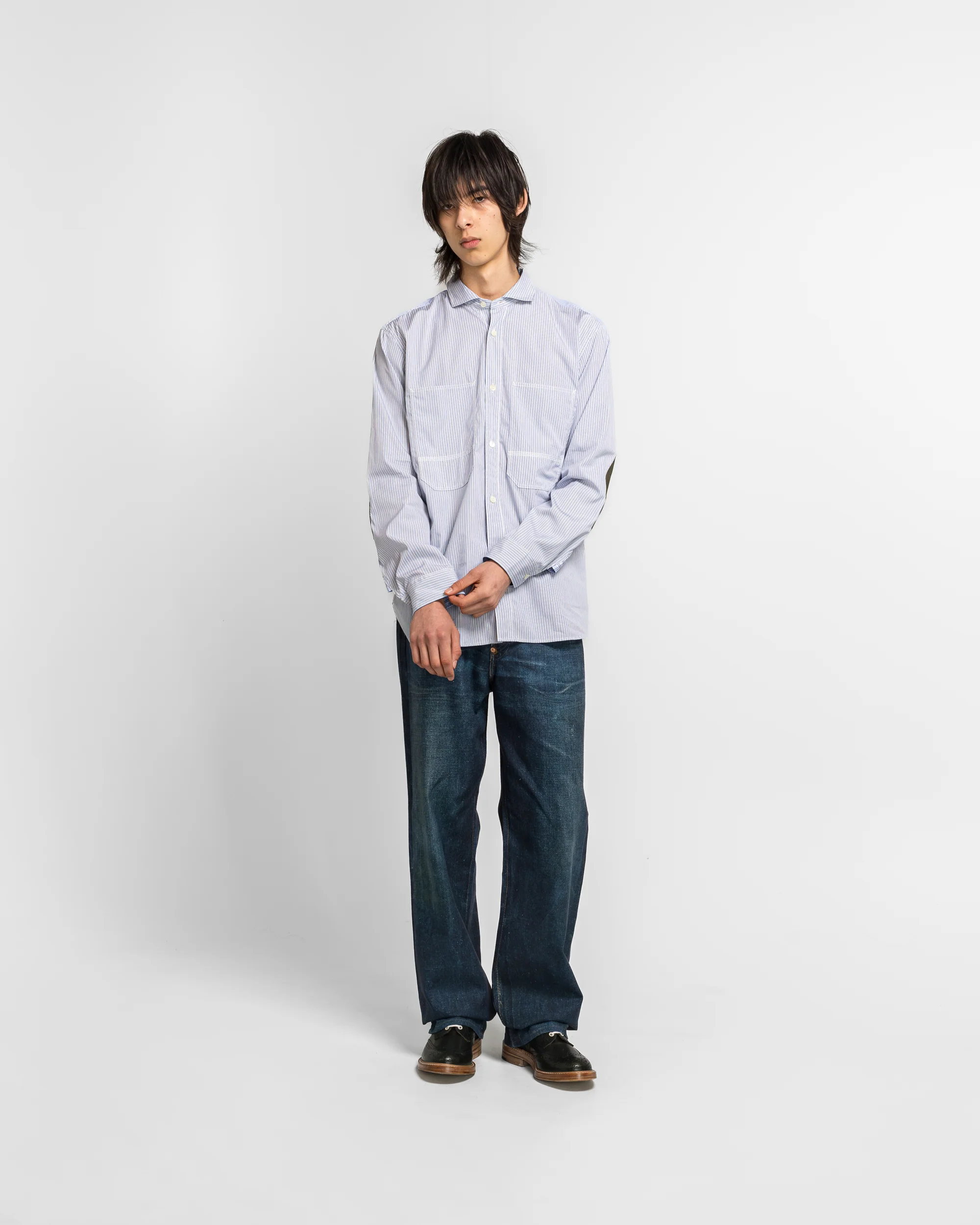 Cotton Stripe x Cotton Ripstop Shirt - White/Sax-Navy - Image 6