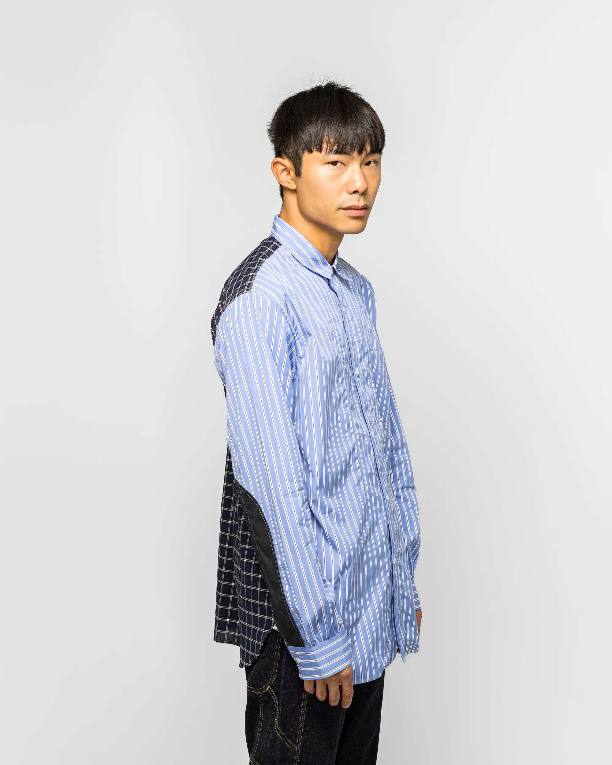 Cotton Stripe x Flat Stripe Shirt - Blue/Navy - Image 3