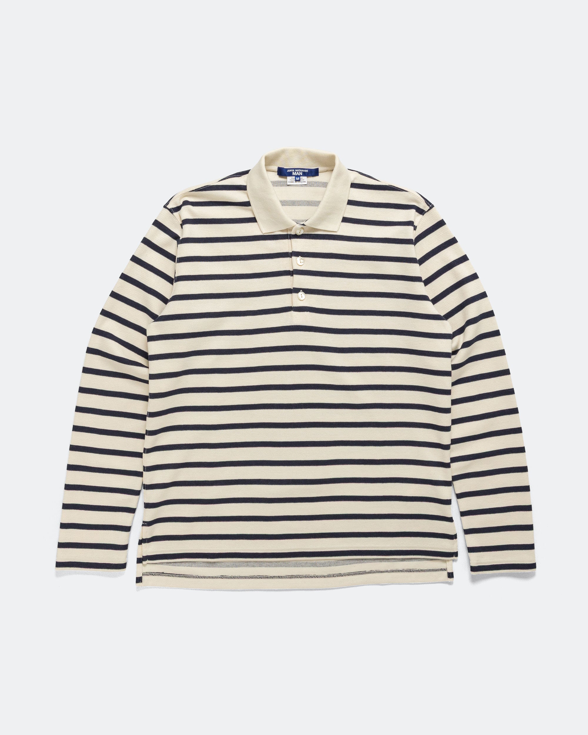Striped Long Sleeve Polo - Natural/Navy