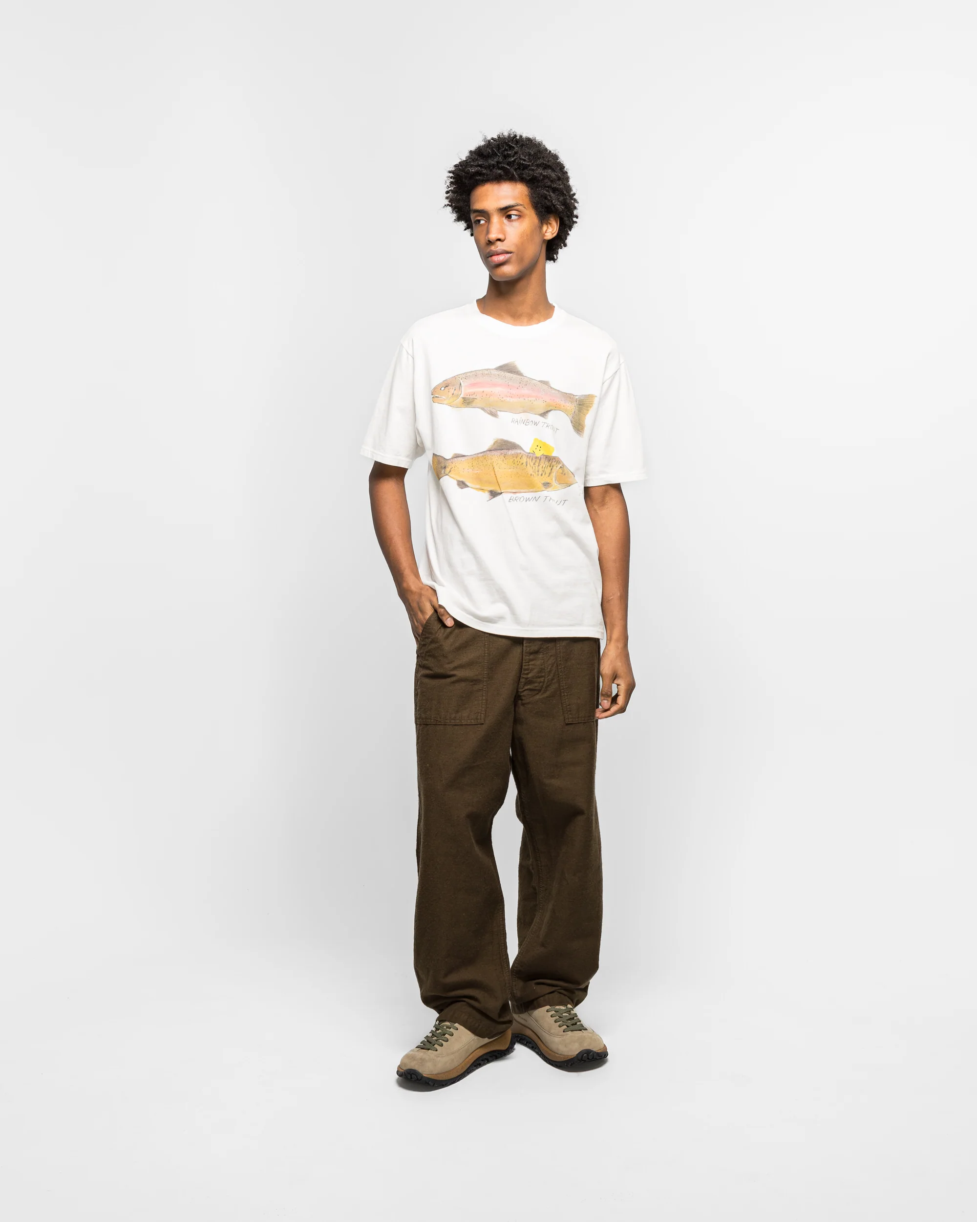 20/-Jersey Crew T (Two Trouts PECKISH RAINBOWY) - White - Image 5