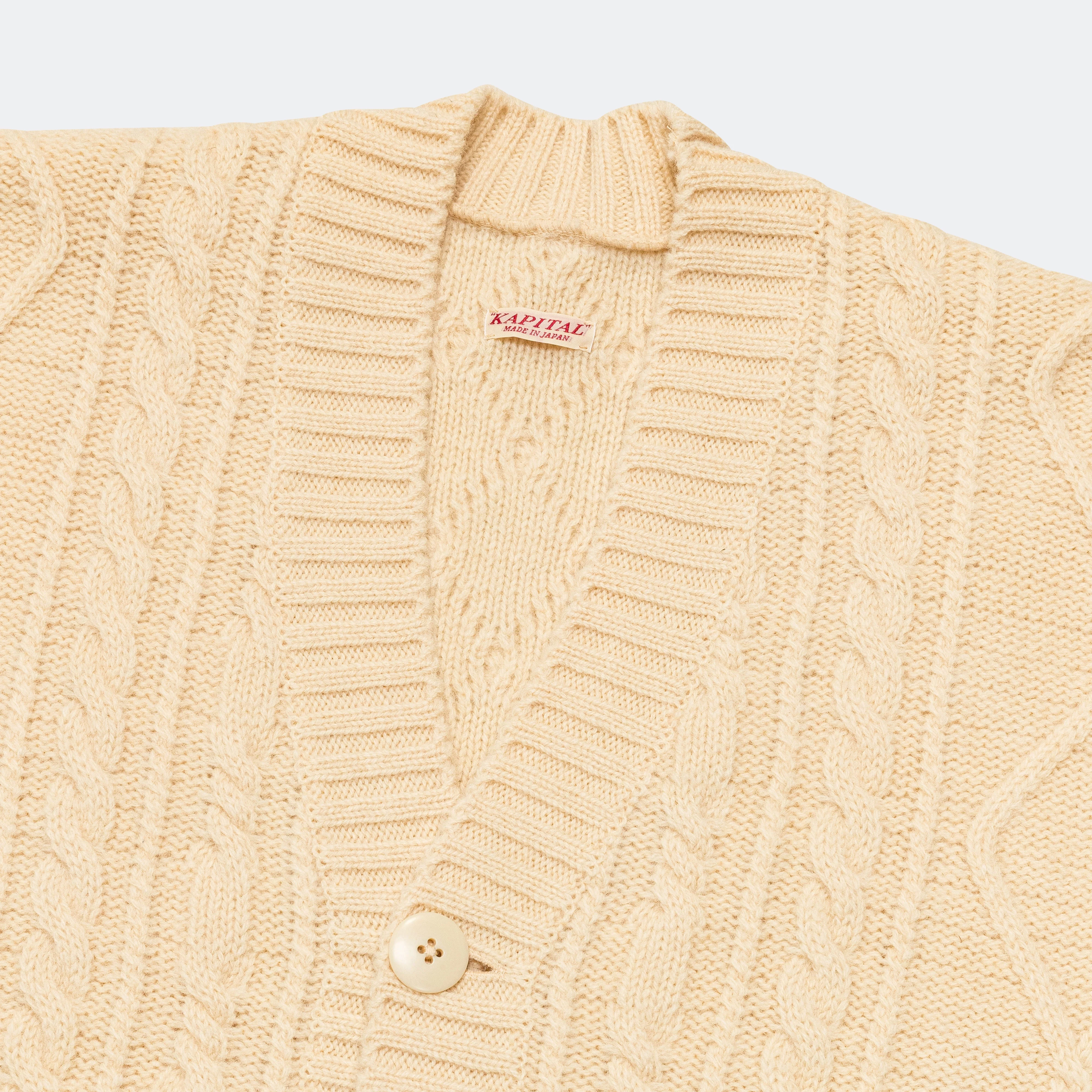 5G Wool Cable Knit PROFILE RAINBOWY Patch Cardigan - Nat - Image 3