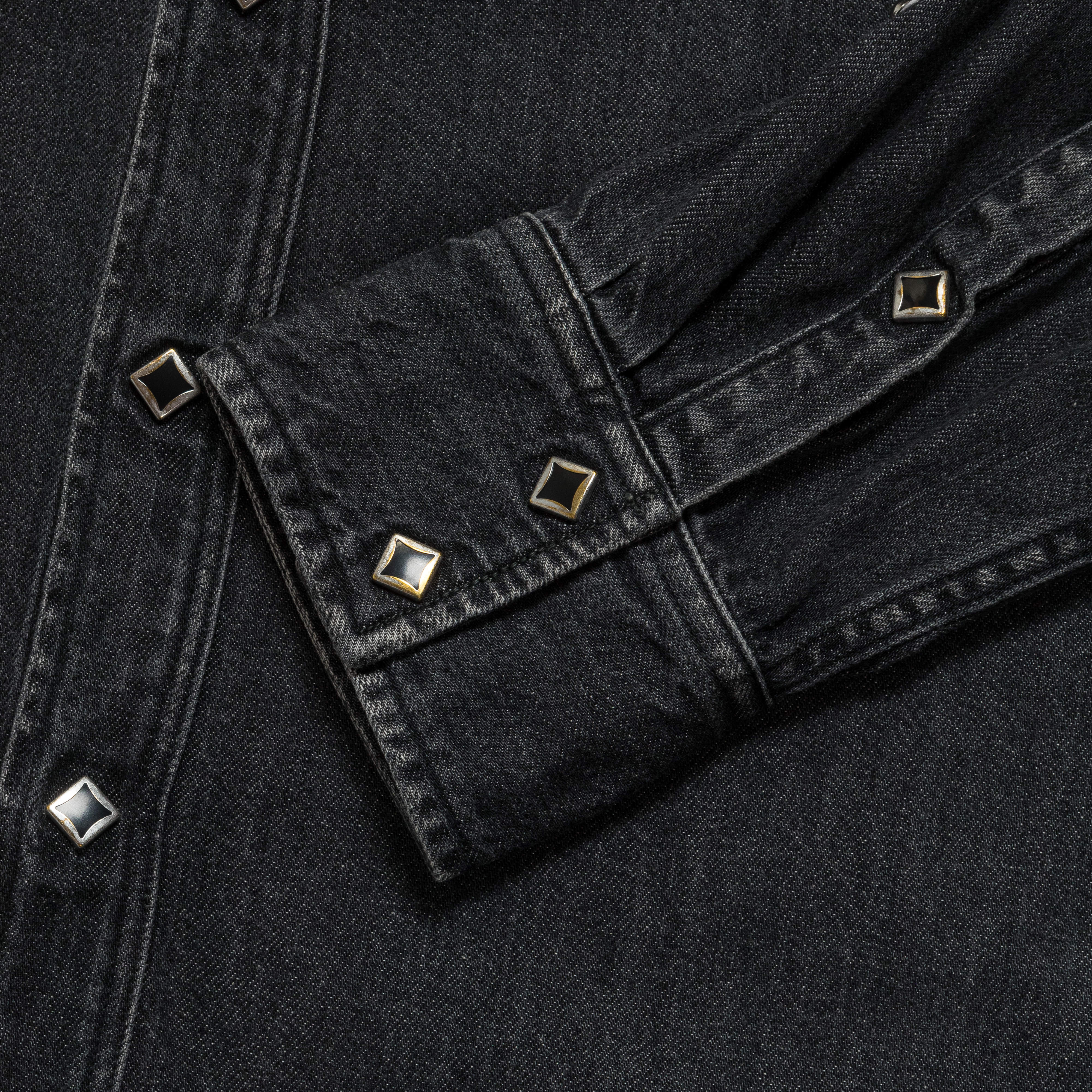 8ozBlack Denim Western Shirt (STUDS) - Black - Image 3