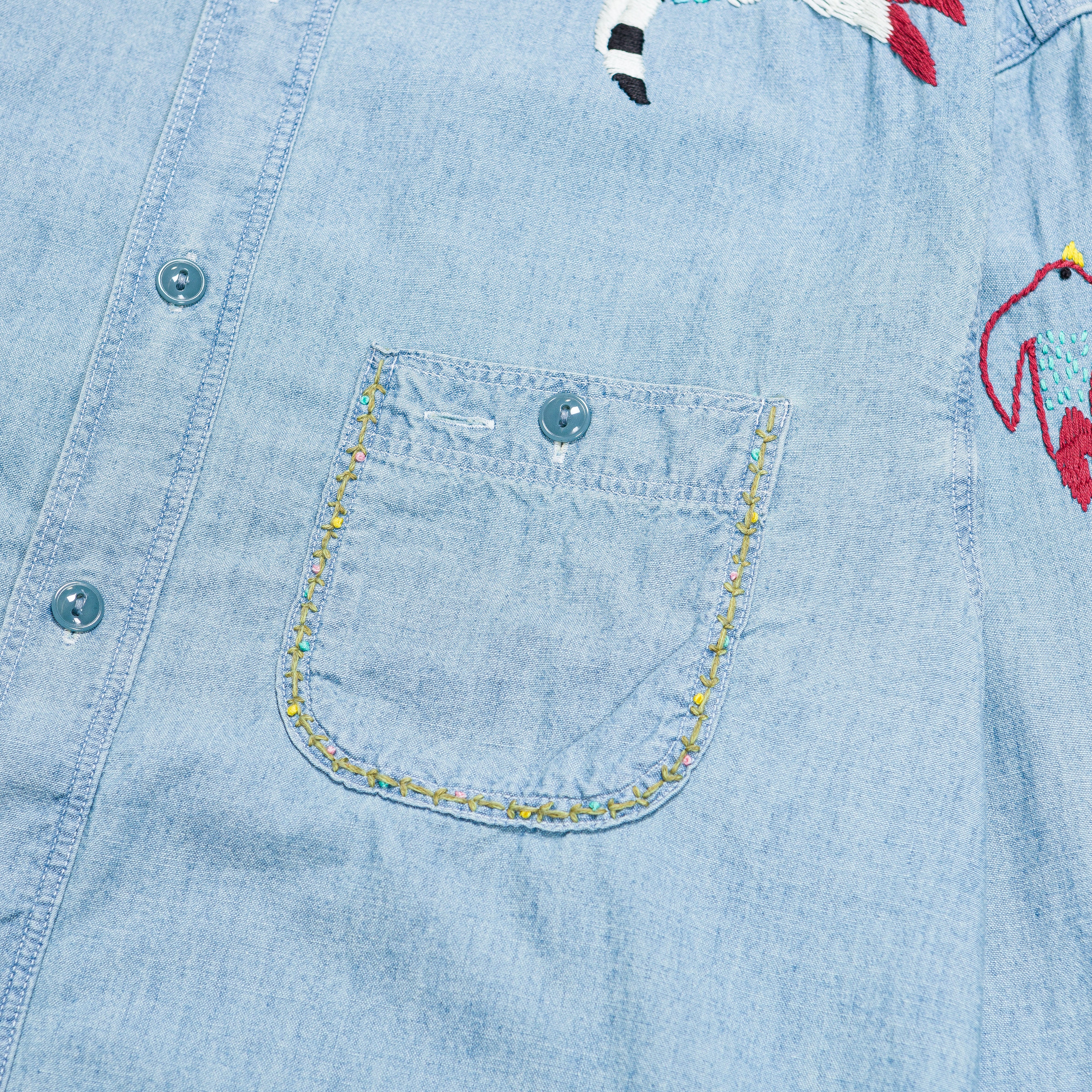 Chambray WORK Shirt (Swallow Embroidery) - Sax - Image 5