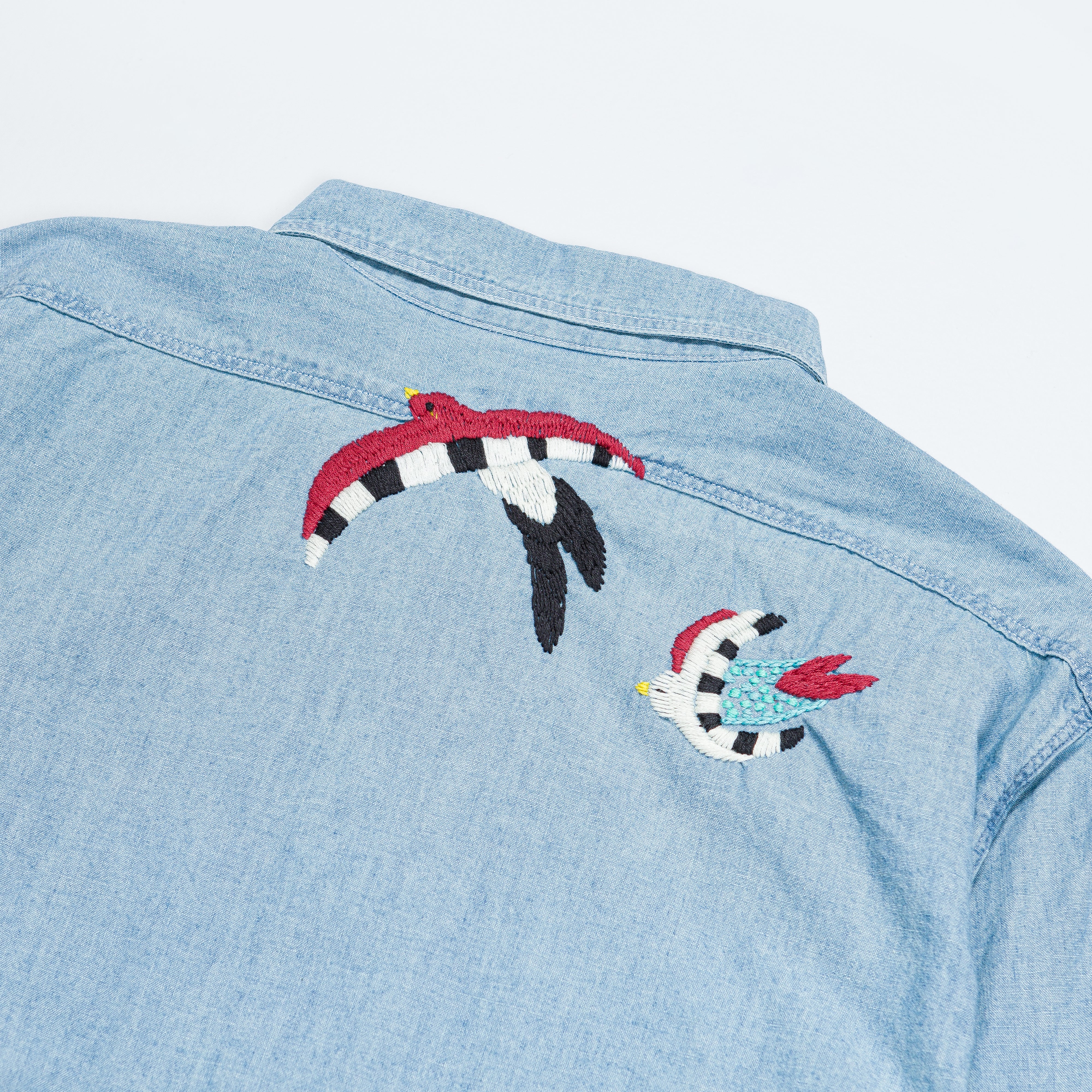 Chambray WORK Shirt (Swallow Embroidery) - Sax - Image 7