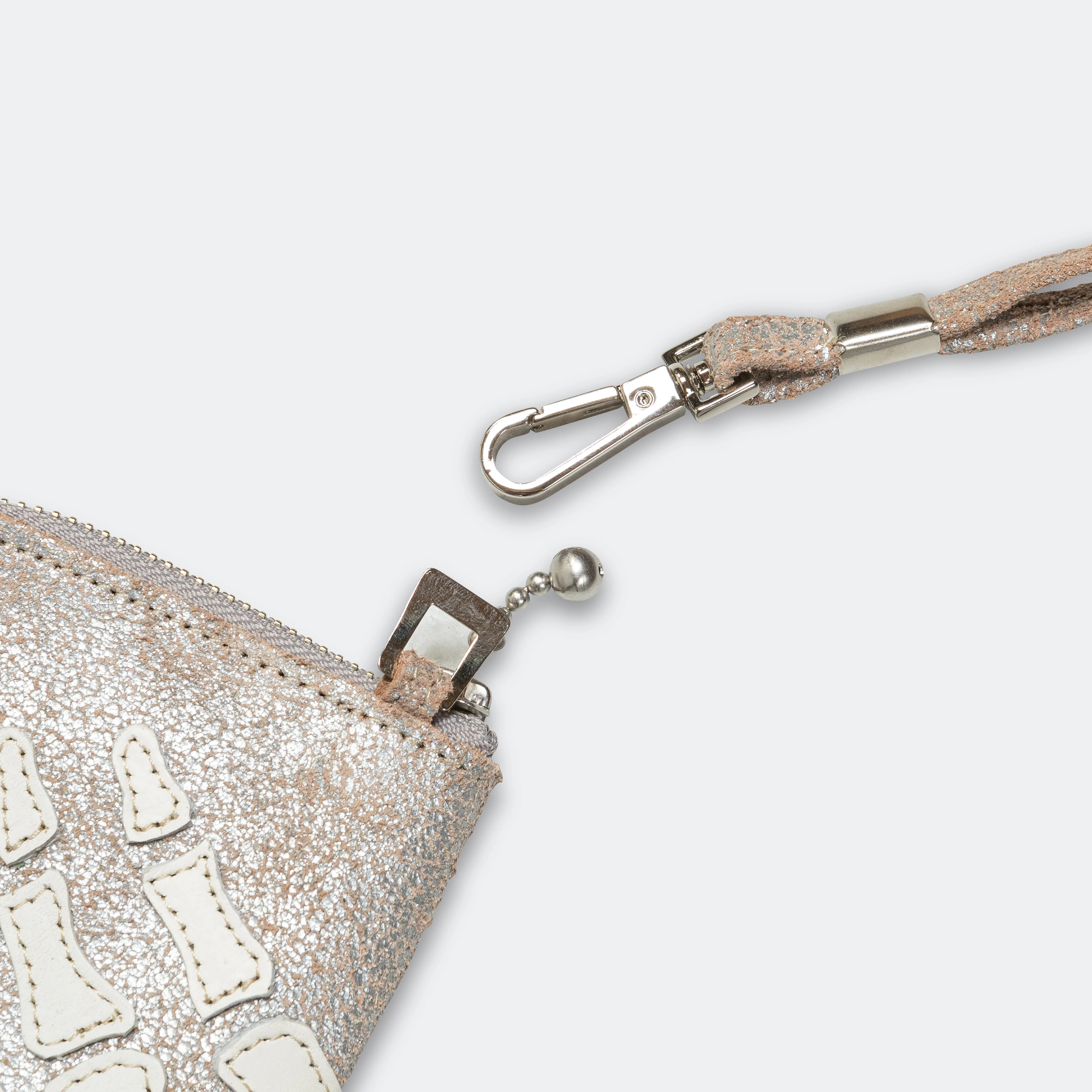 Crack Leather THUMBS-UP BONE HAND ZIP Neck Pouch - Silver - Image 4