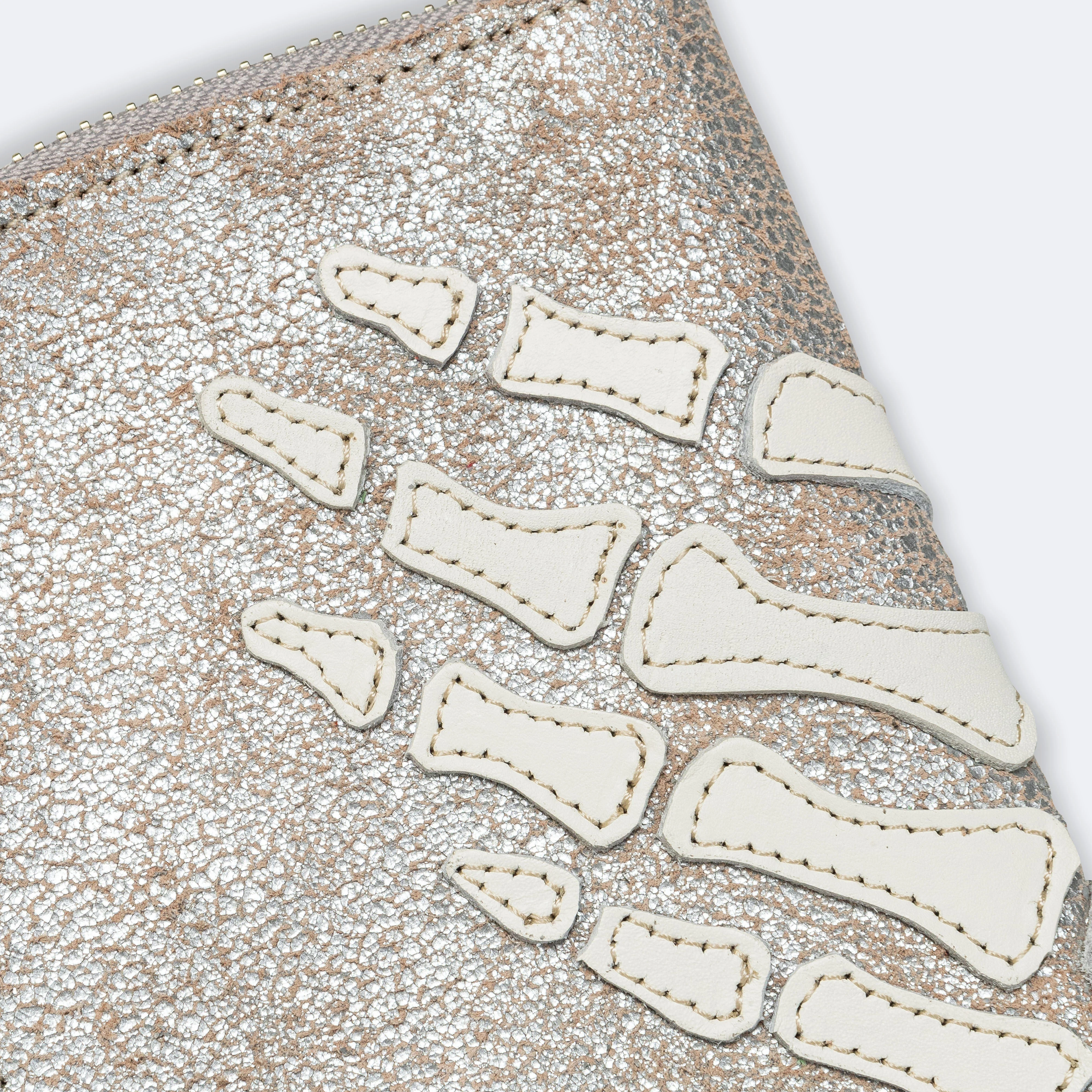 Crack Leather THUMBS-UP BONE HAND ZIP Neck Pouch - Silver - Image 5