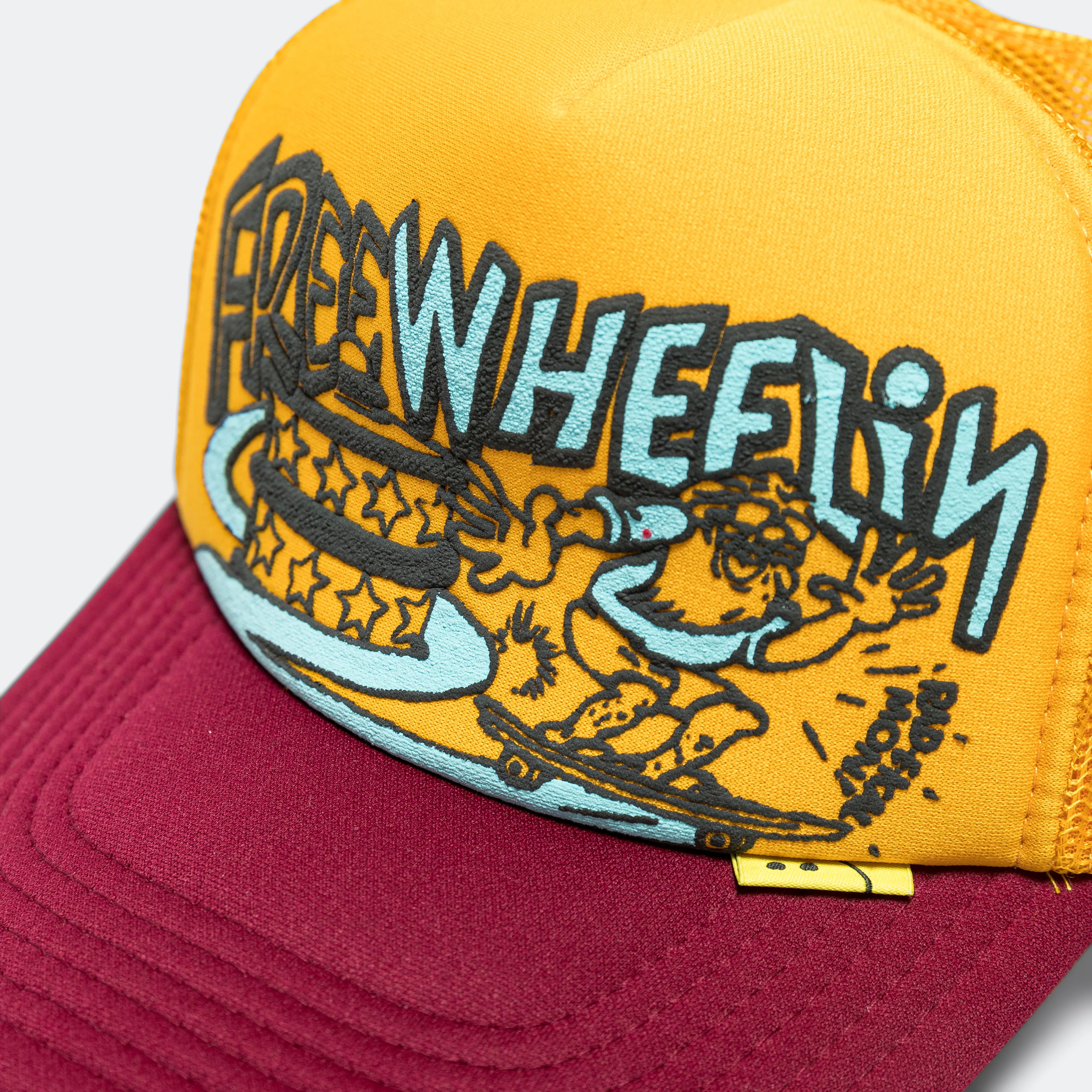 FREE WHEELIN' Trucker Cap - Gold/Burgundy - Image 3