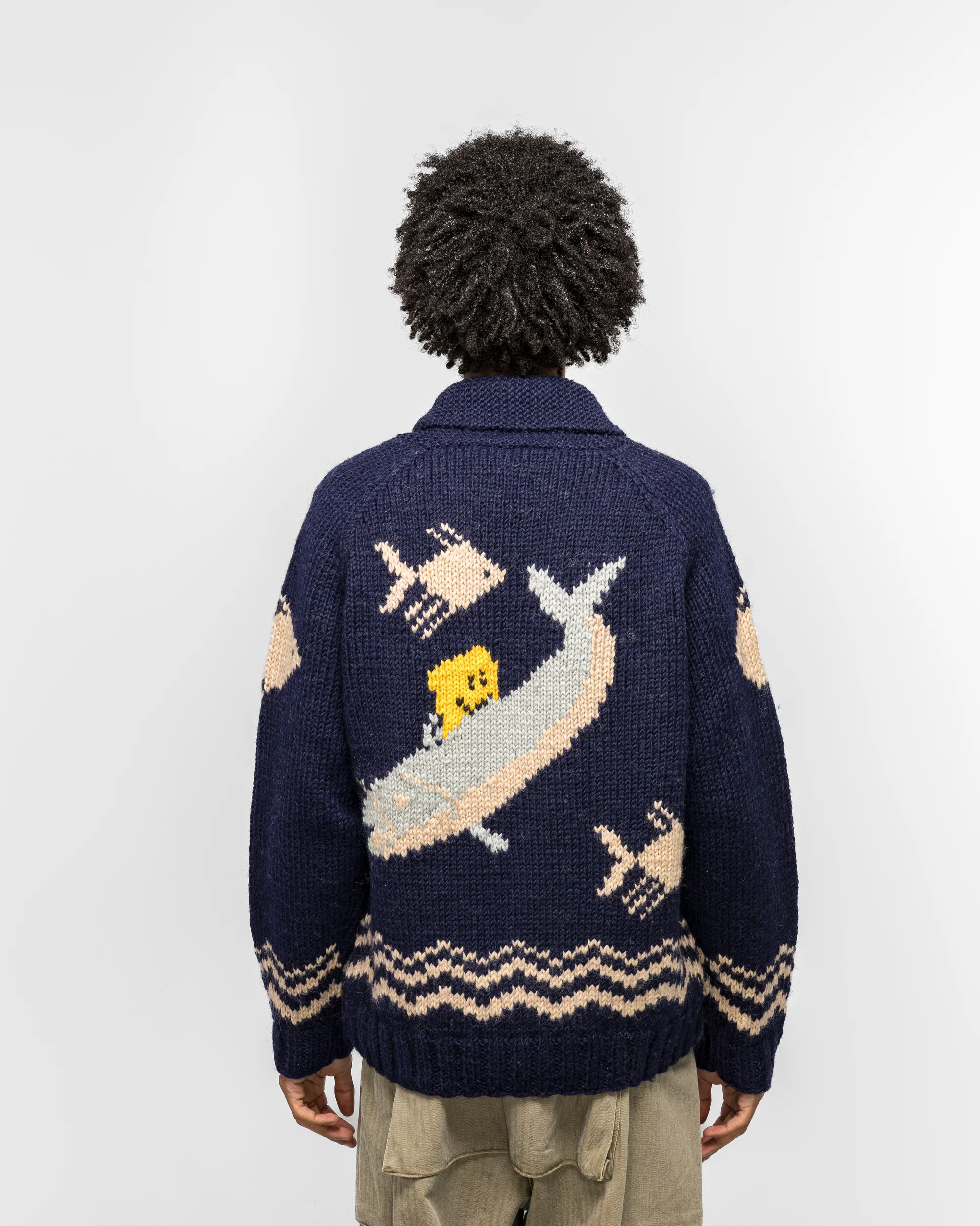 Hand Knit PECKISH TROUT ZIP Cardigan - Navy - Image 4