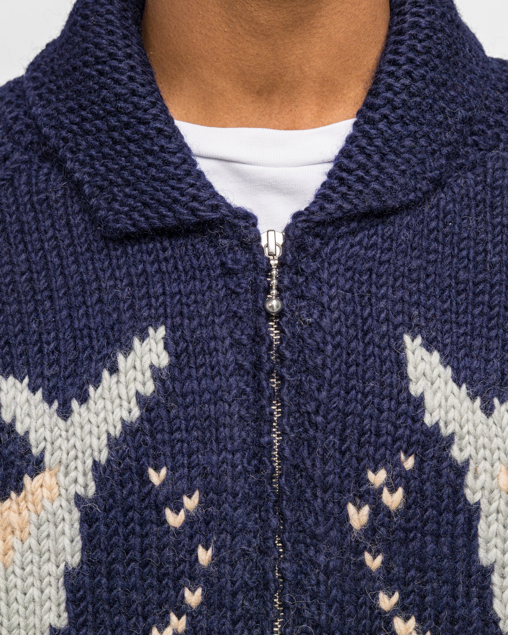 Hand Knit PECKISH TROUT ZIP Cardigan - Navy - Image 5