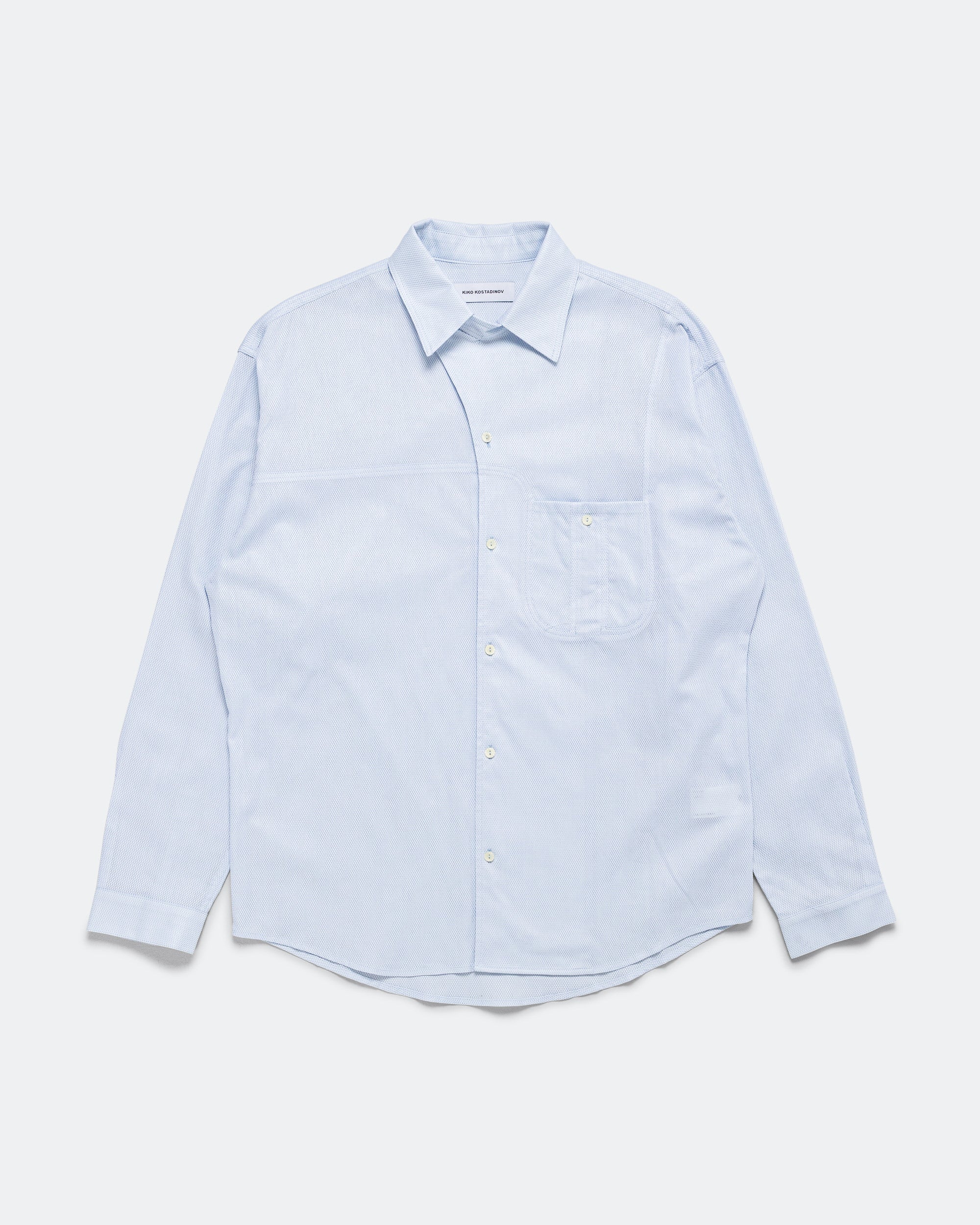 Veca Panelled Shirt - Pale Blue Mesh Shirting