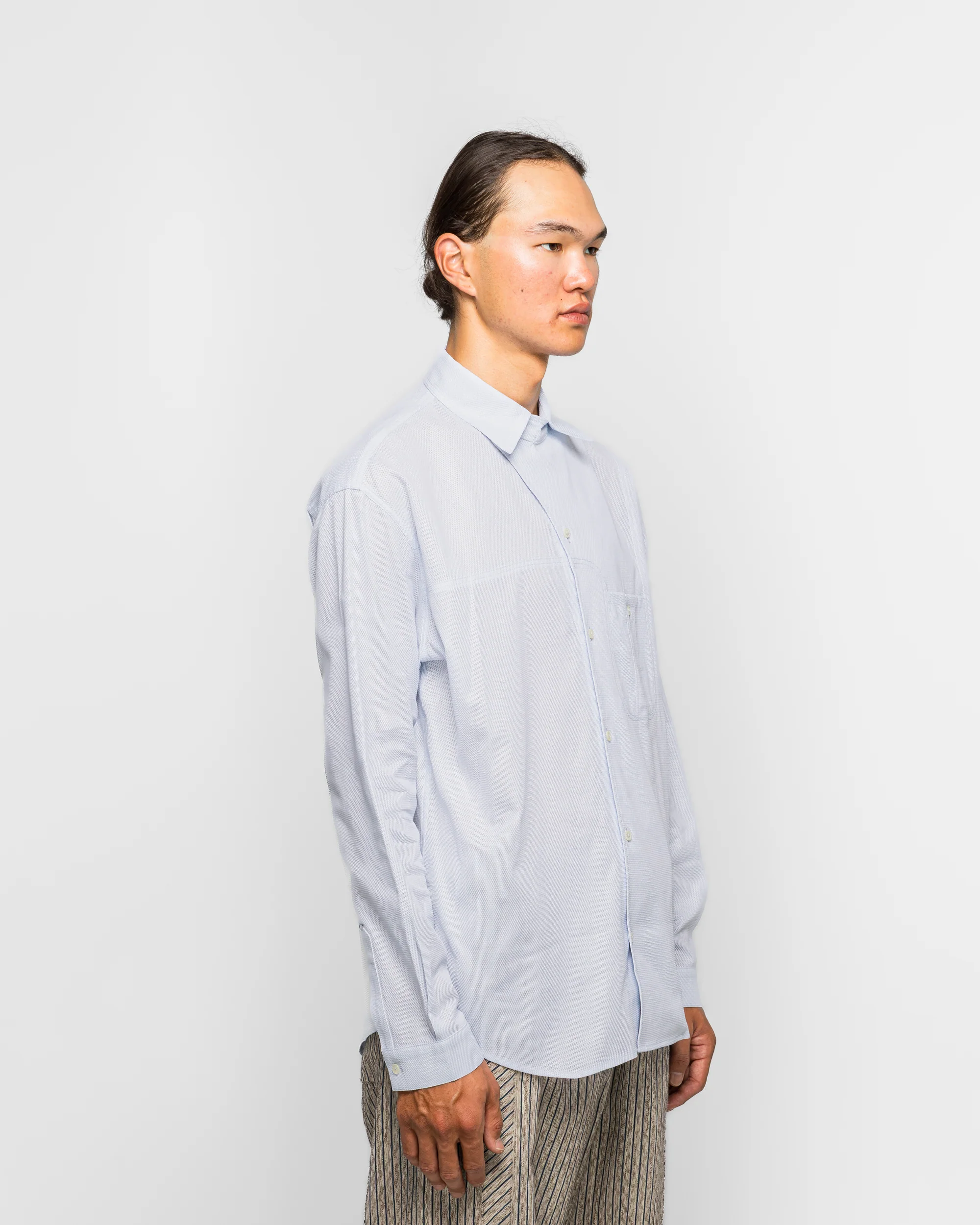 Veca Panelled Shirt - Pale Blue Mesh Shirting - Image 3