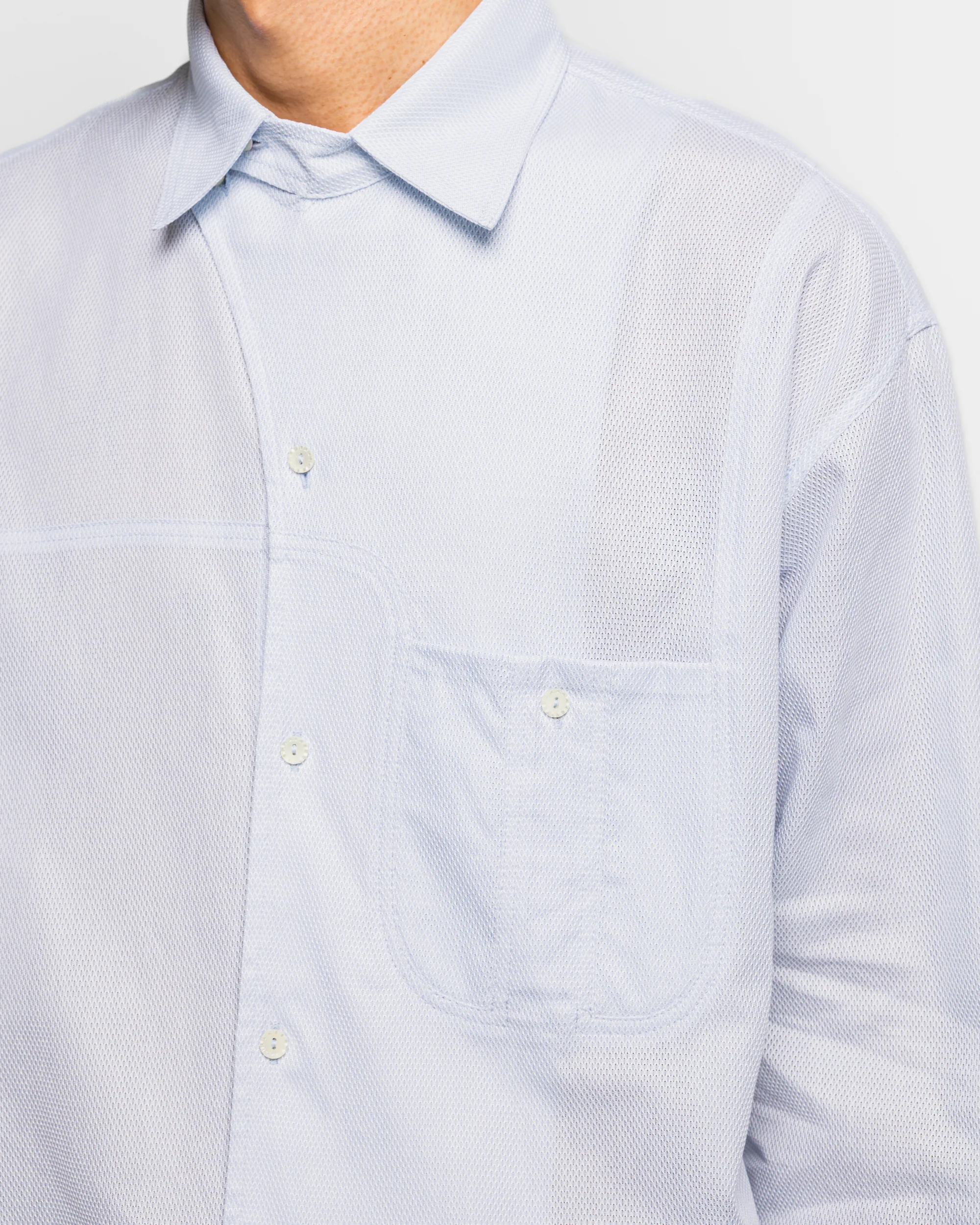 Veca Panelled Shirt - Pale Blue Mesh Shirting - Image 5