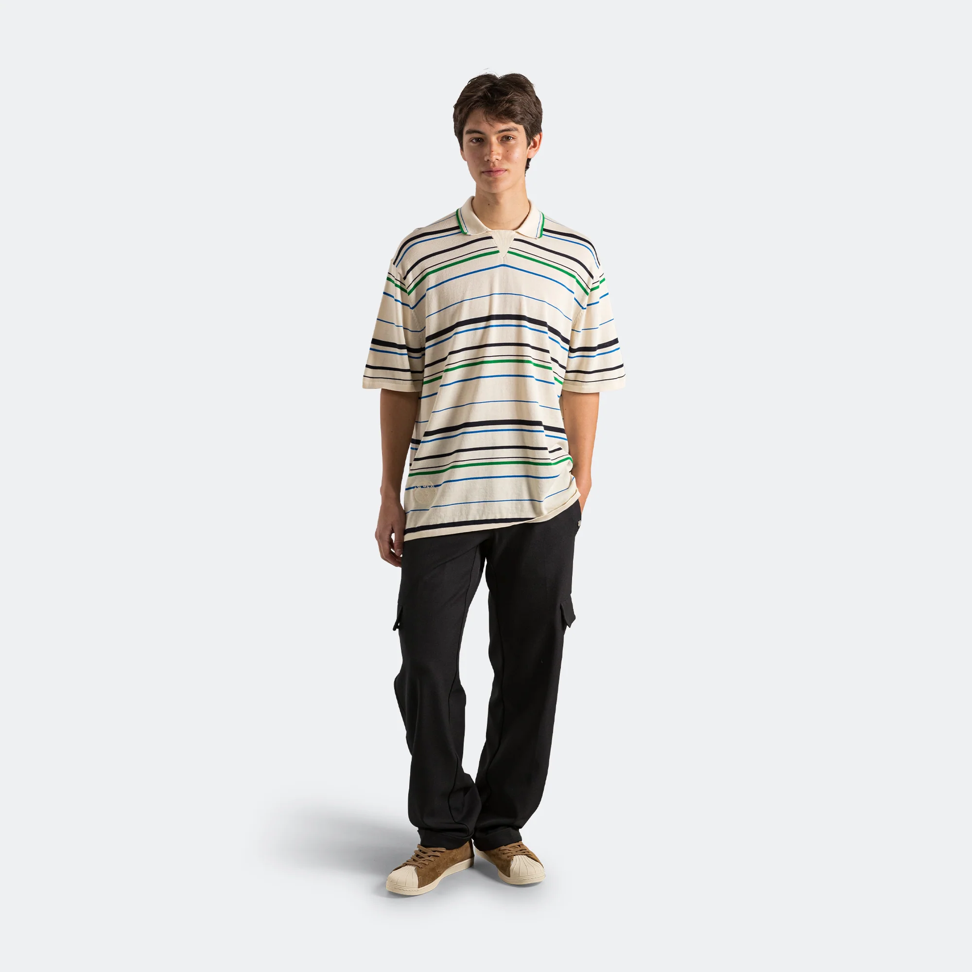 Knit Polo x Wales Bonner - Wonder White/Green-Bluebird - Image 2