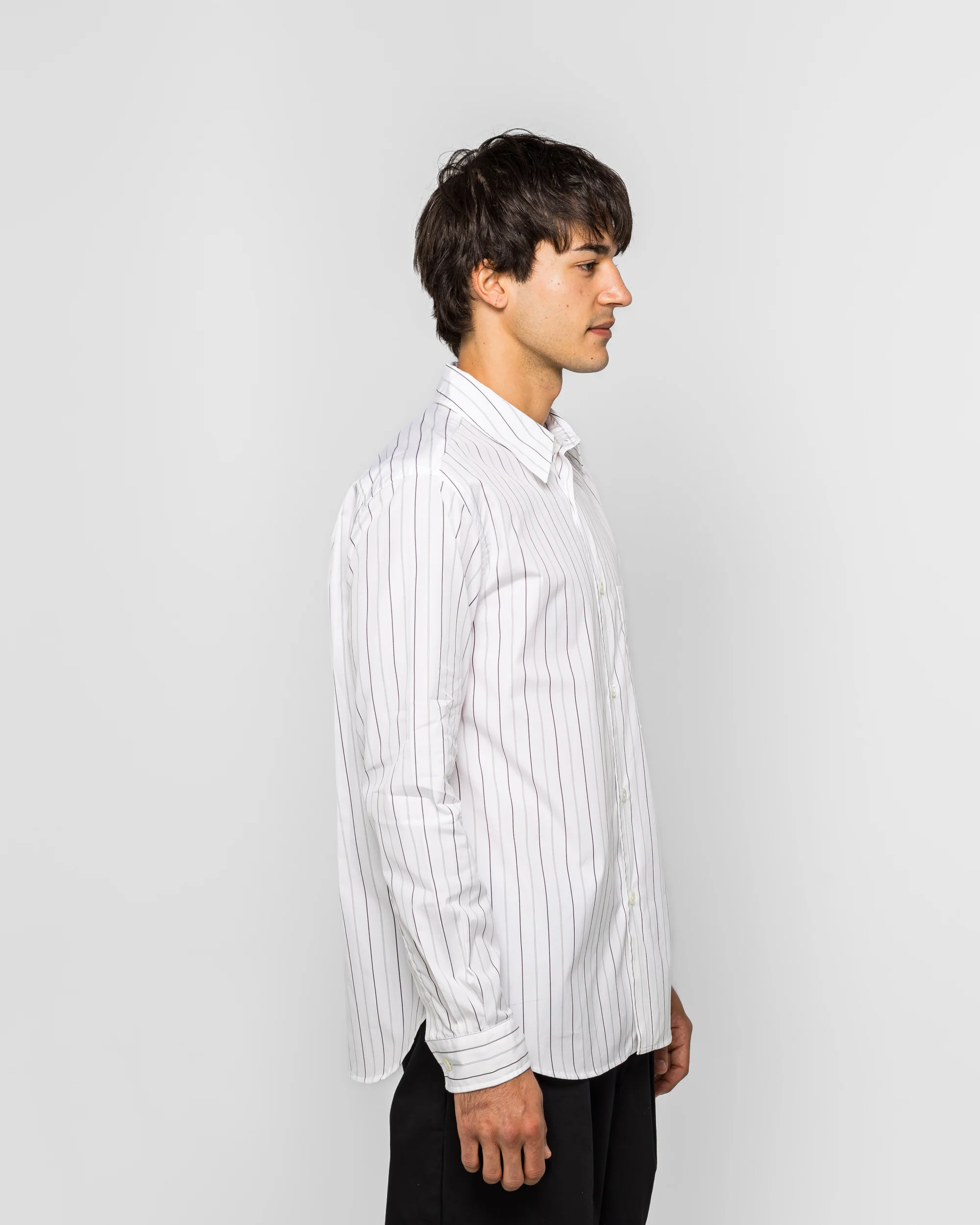 Basic Shirt - Cotton White/Charcoal Wide Stripe - Image 3
