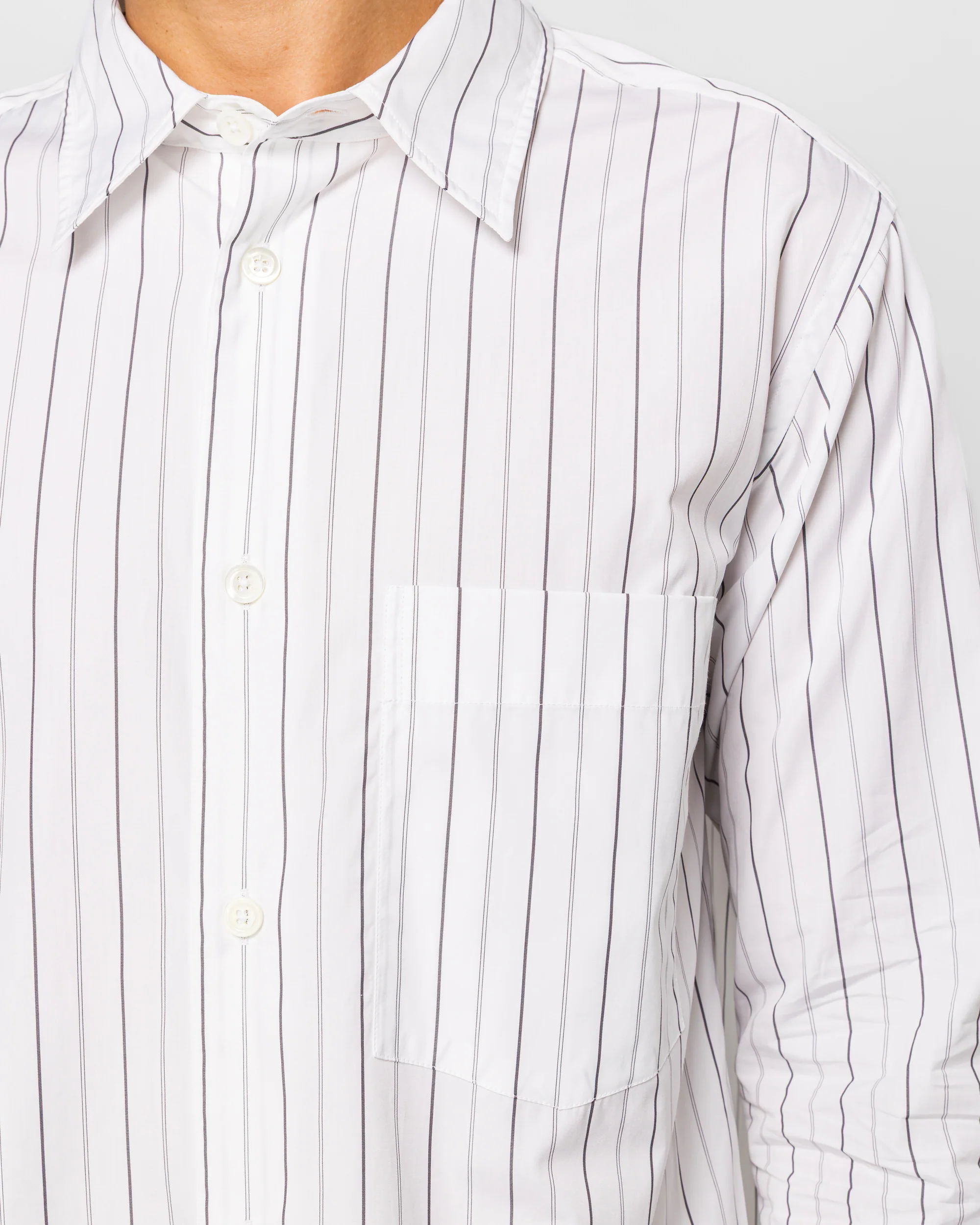 Basic Shirt - Cotton White/Charcoal Wide Stripe - Image 5