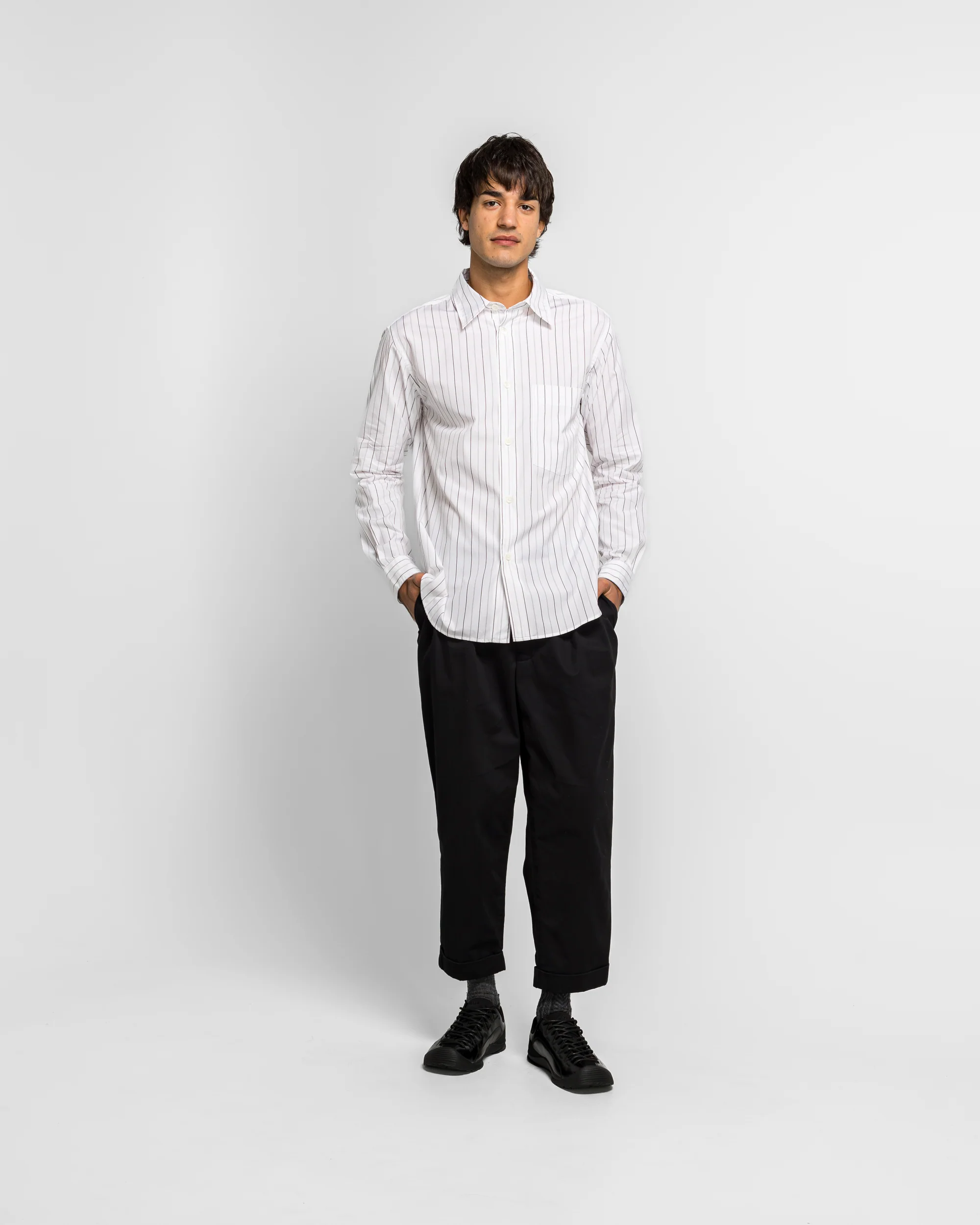 Basic Shirt - Cotton White/Charcoal Wide Stripe - Image 6