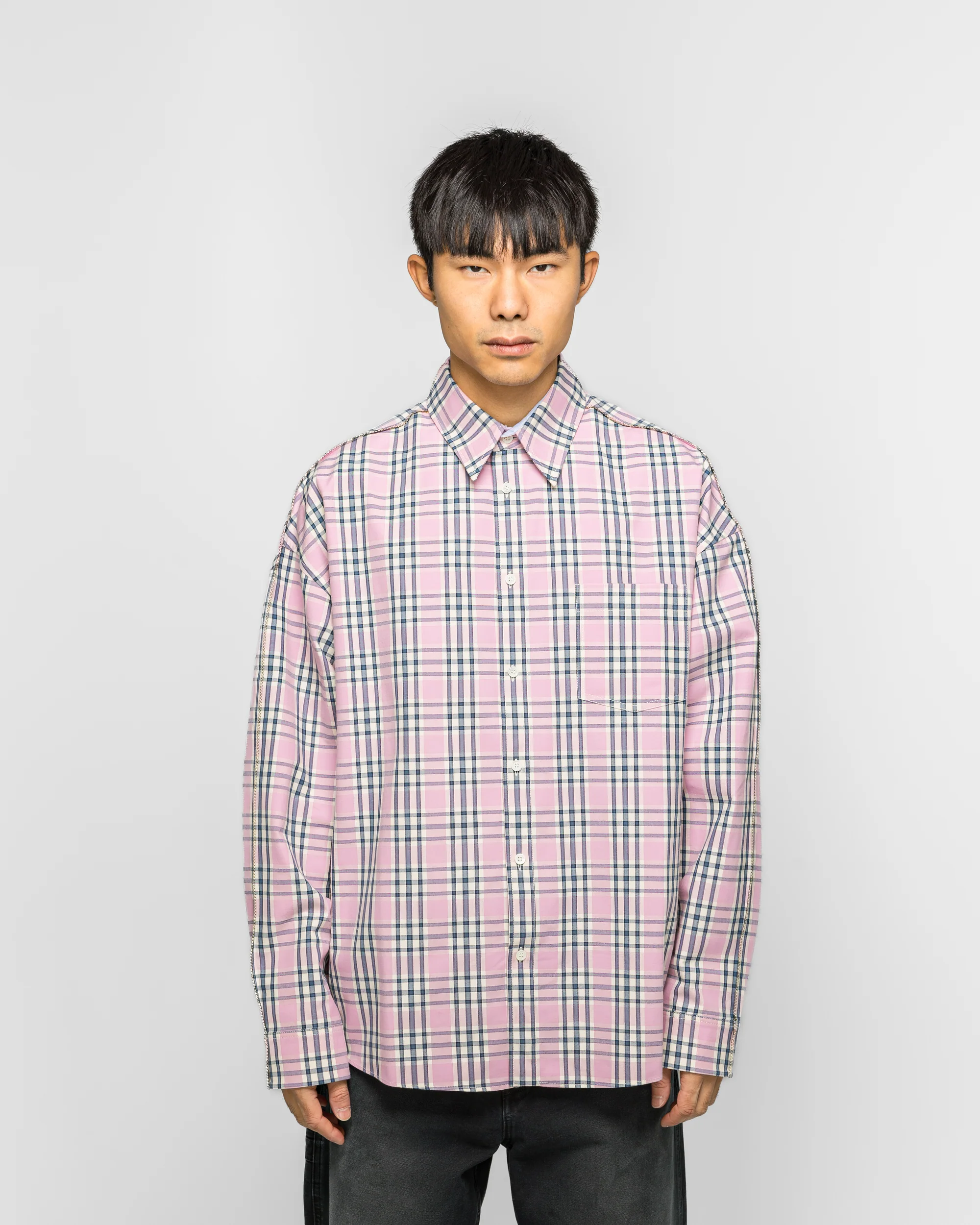 Check Compact Cotton Long-Sleeved Shirt - Quartz - Image 2