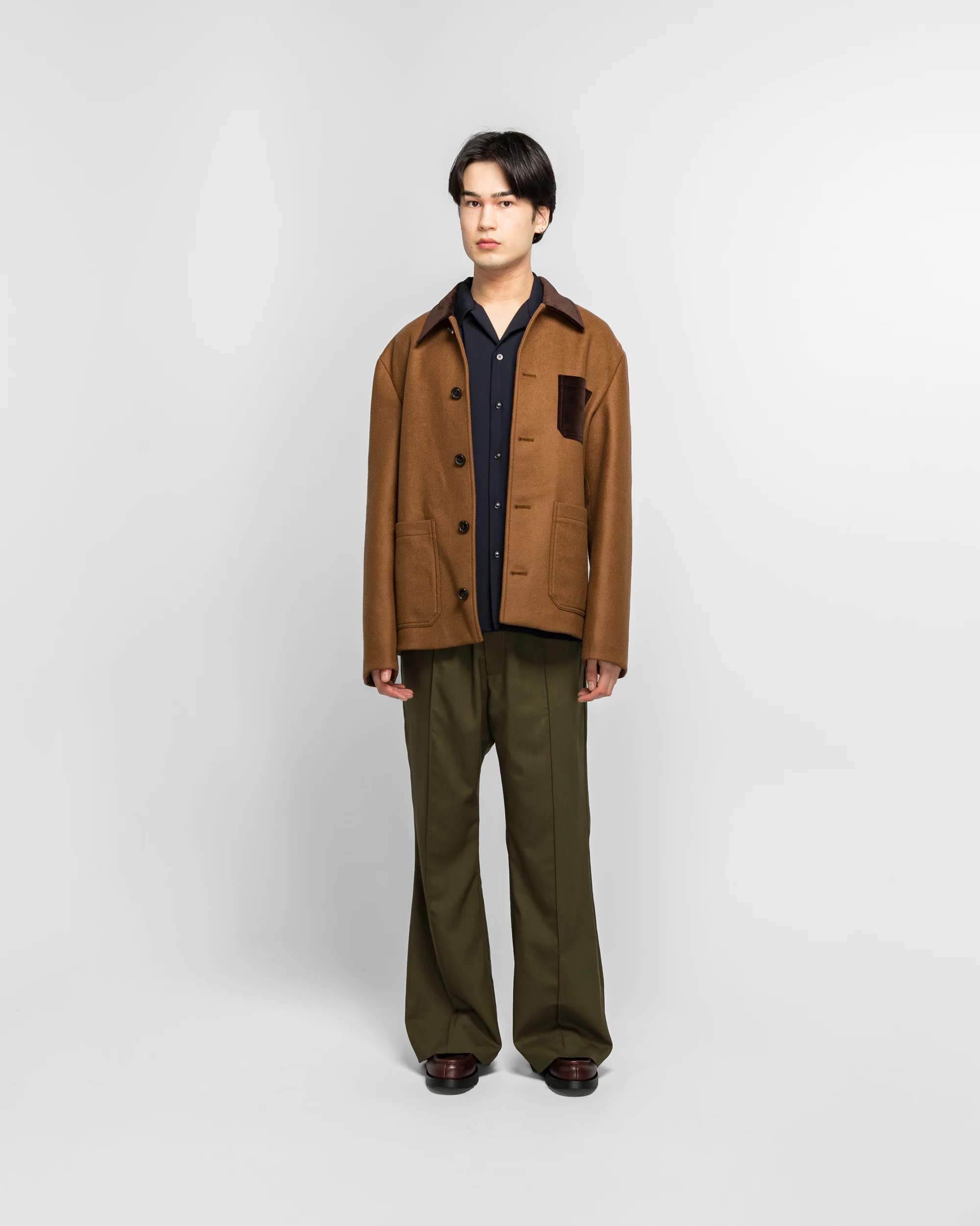 Double Splittable Wool Felt Workwear Jacket - Maroon - Image 6