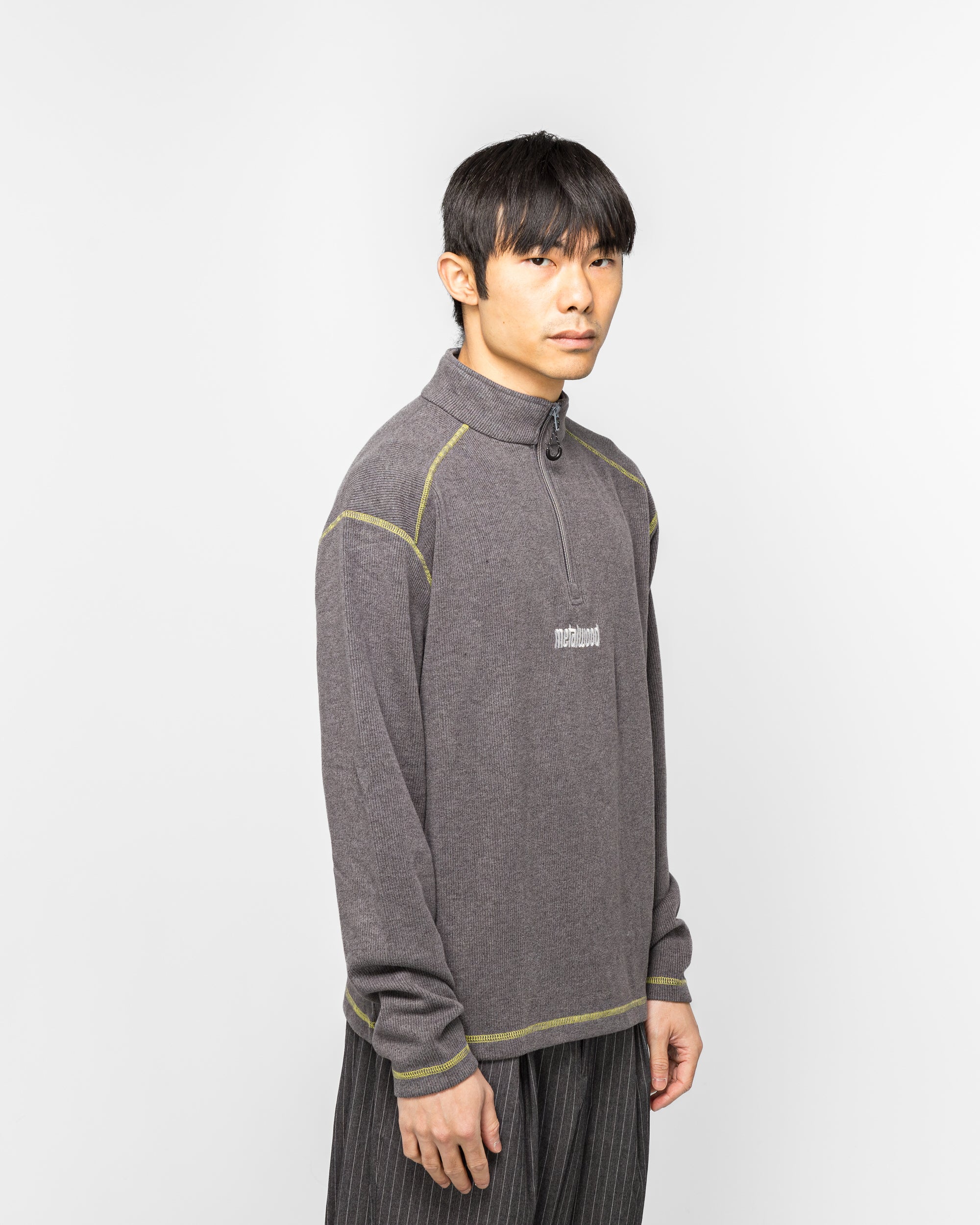 Contrast Stitch 1/4 Zip Pullover - Charcoal - Image 3