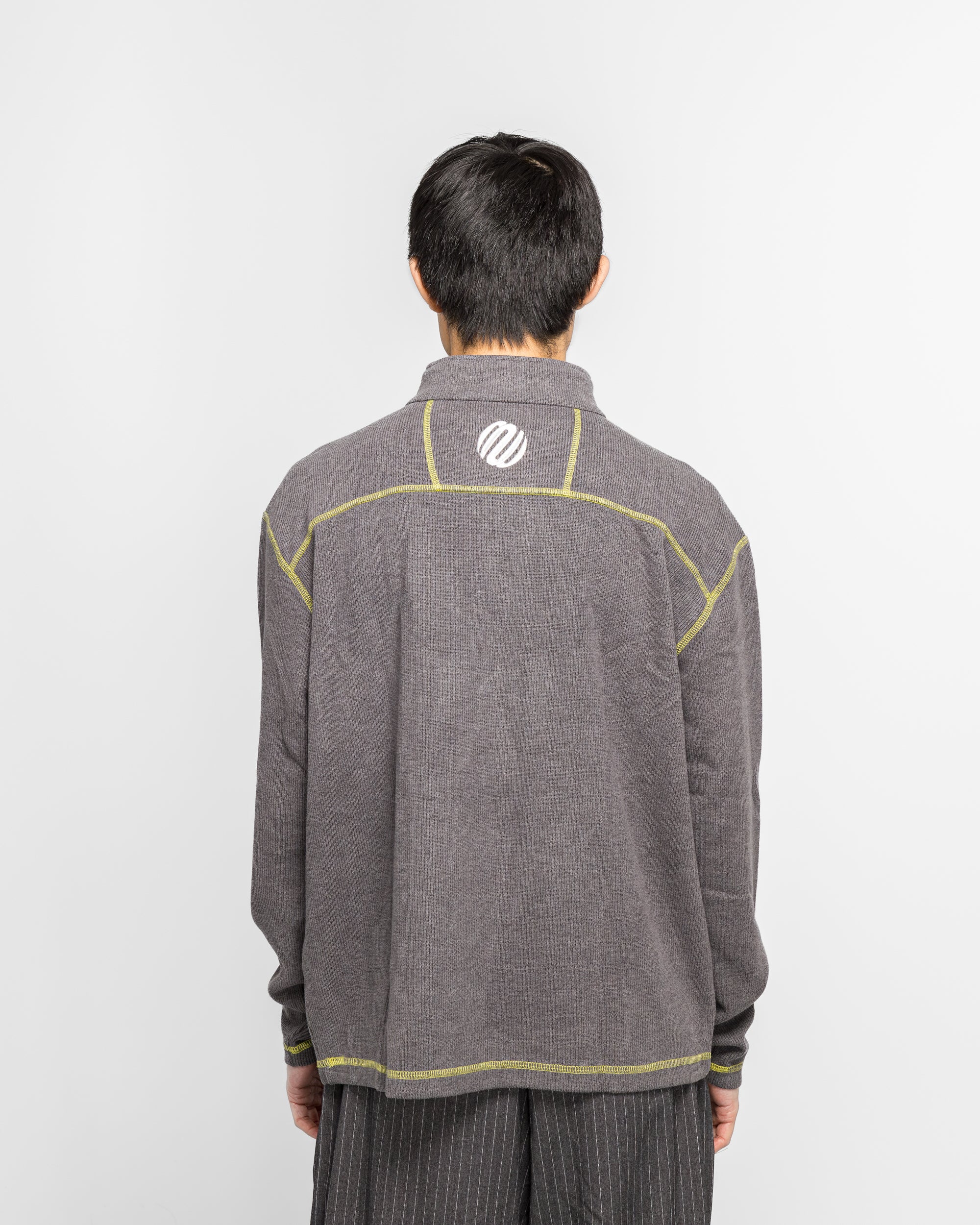 Contrast Stitch 1/4 Zip Pullover - Charcoal - Image 4
