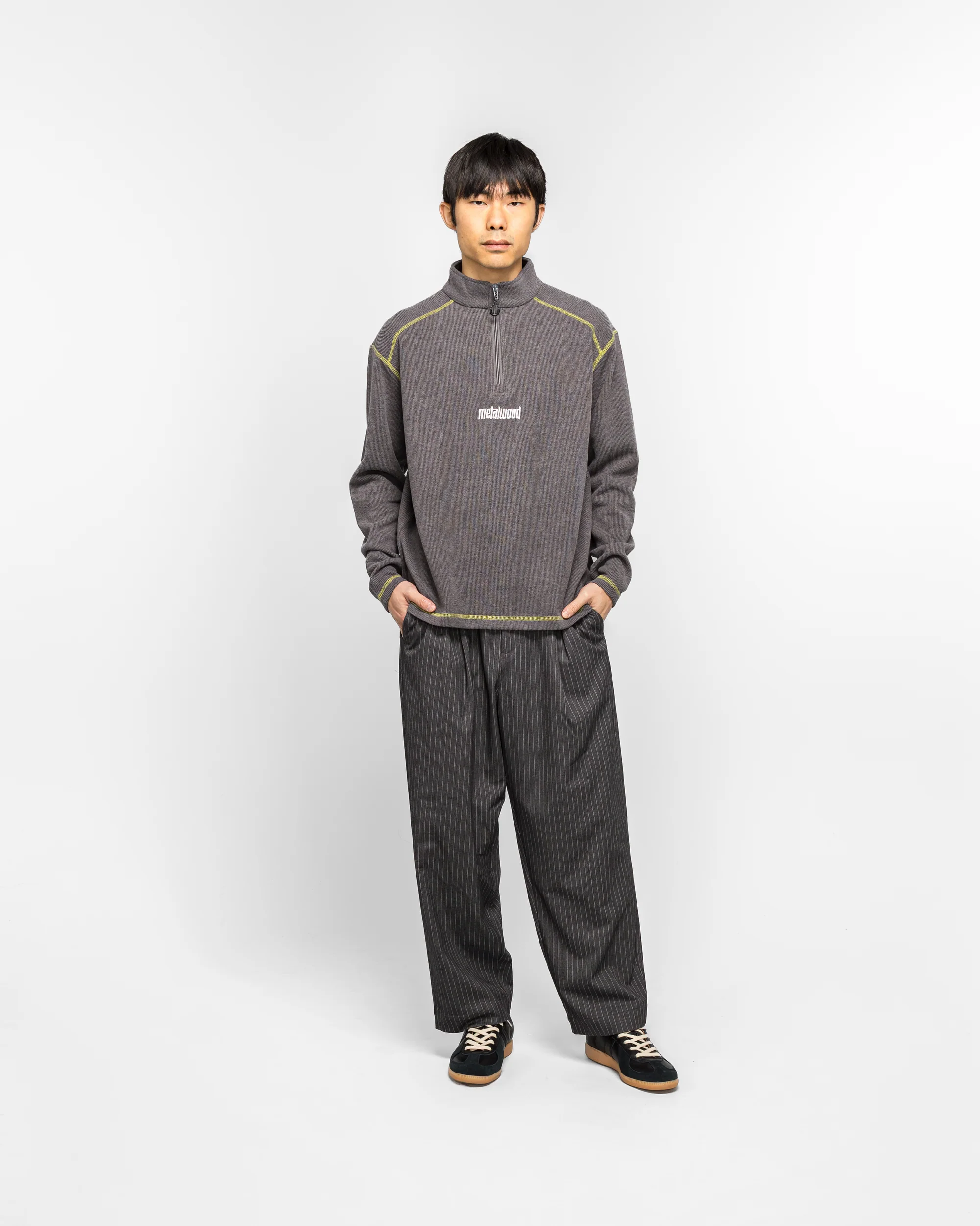 Contrast Stitch 1/4 Zip Pullover - Charcoal - Image 5