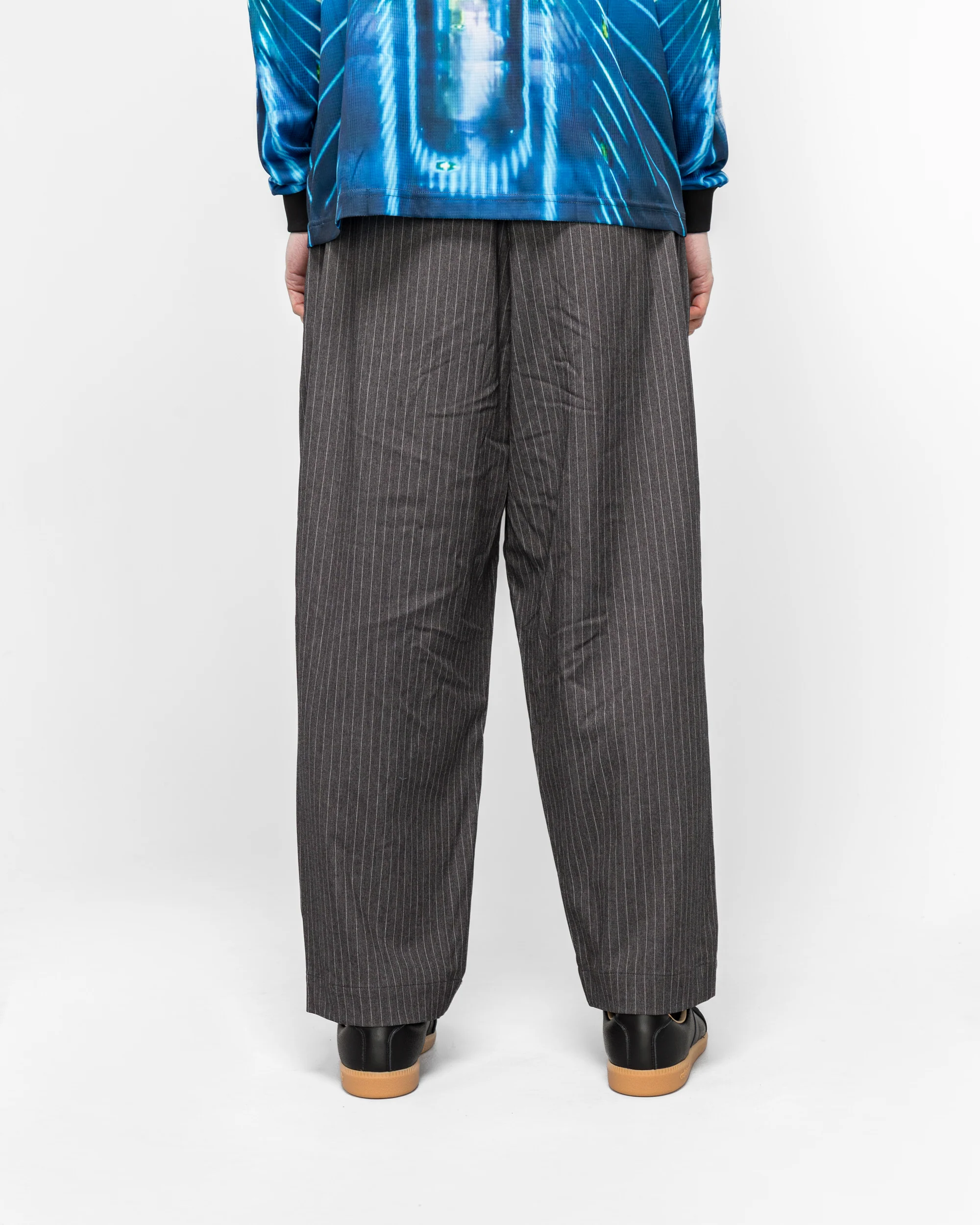 Elastic Waist Baggy Pant - Grey Pinstripe - Image 4