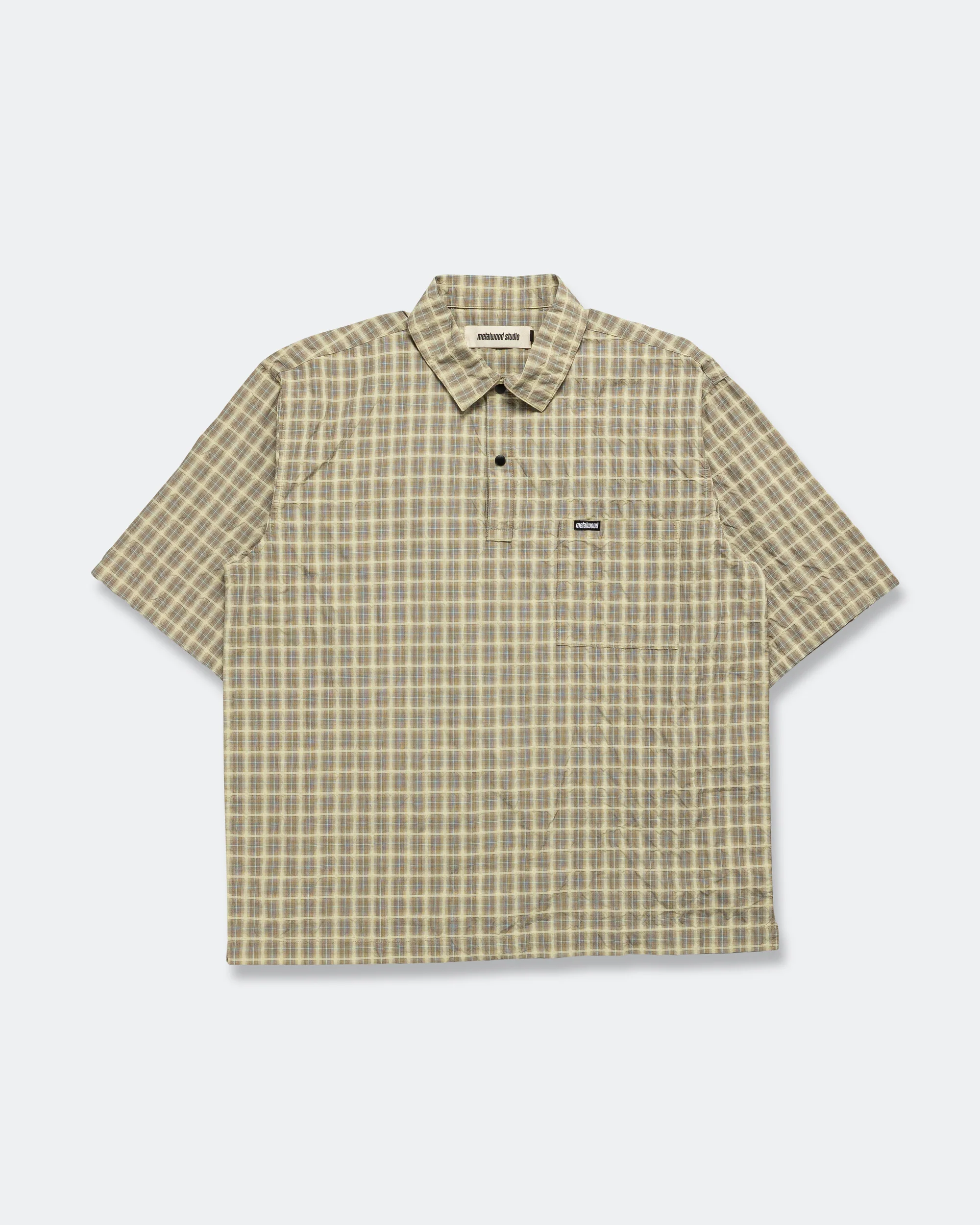 Oversized Snap Top Polo - Tan Plaid