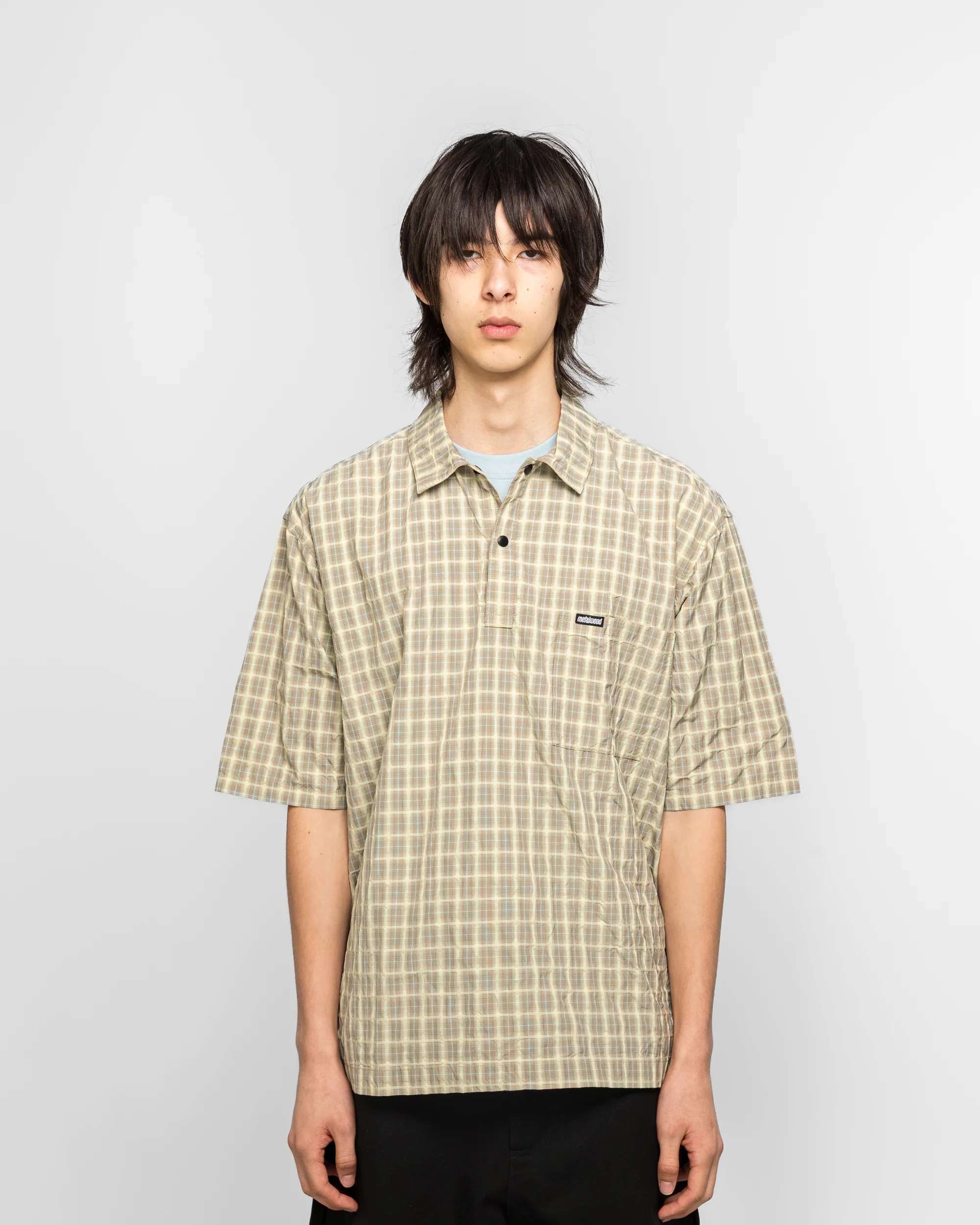 Oversized Snap Top Polo - Tan Plaid - Image 2