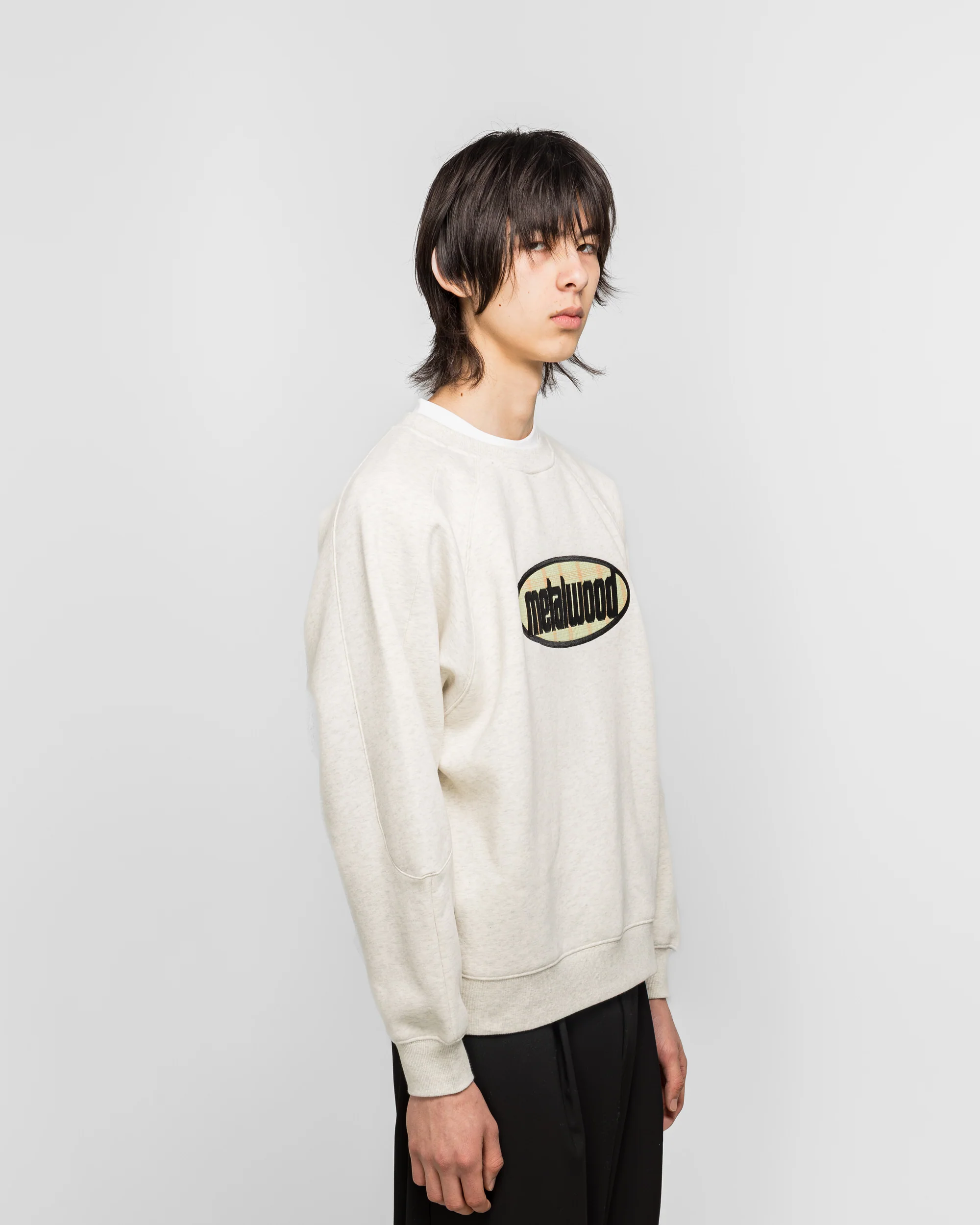 Plaid Oval Logo Raglan Crewneck Sweatshirt - Heather Grey - Image 3