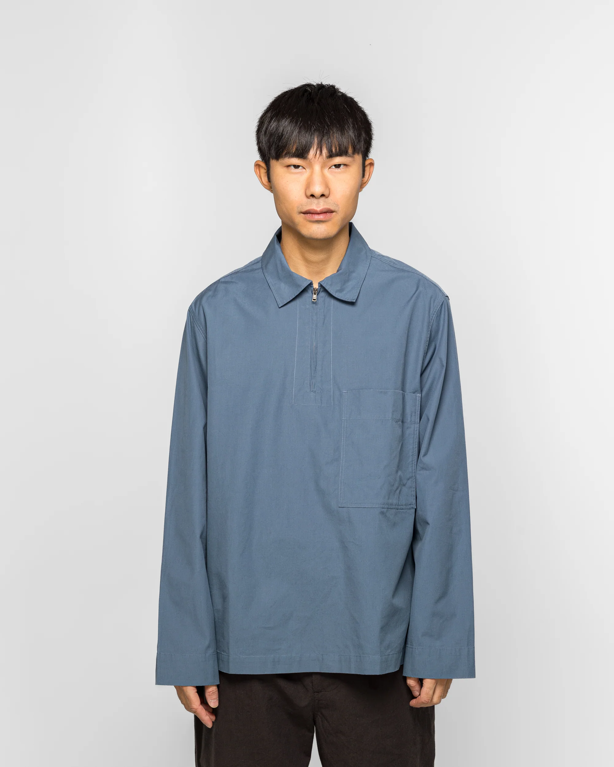 LS Half Zip Shirt - Blue Sanded Cotton Poplin Uniform - Image 2