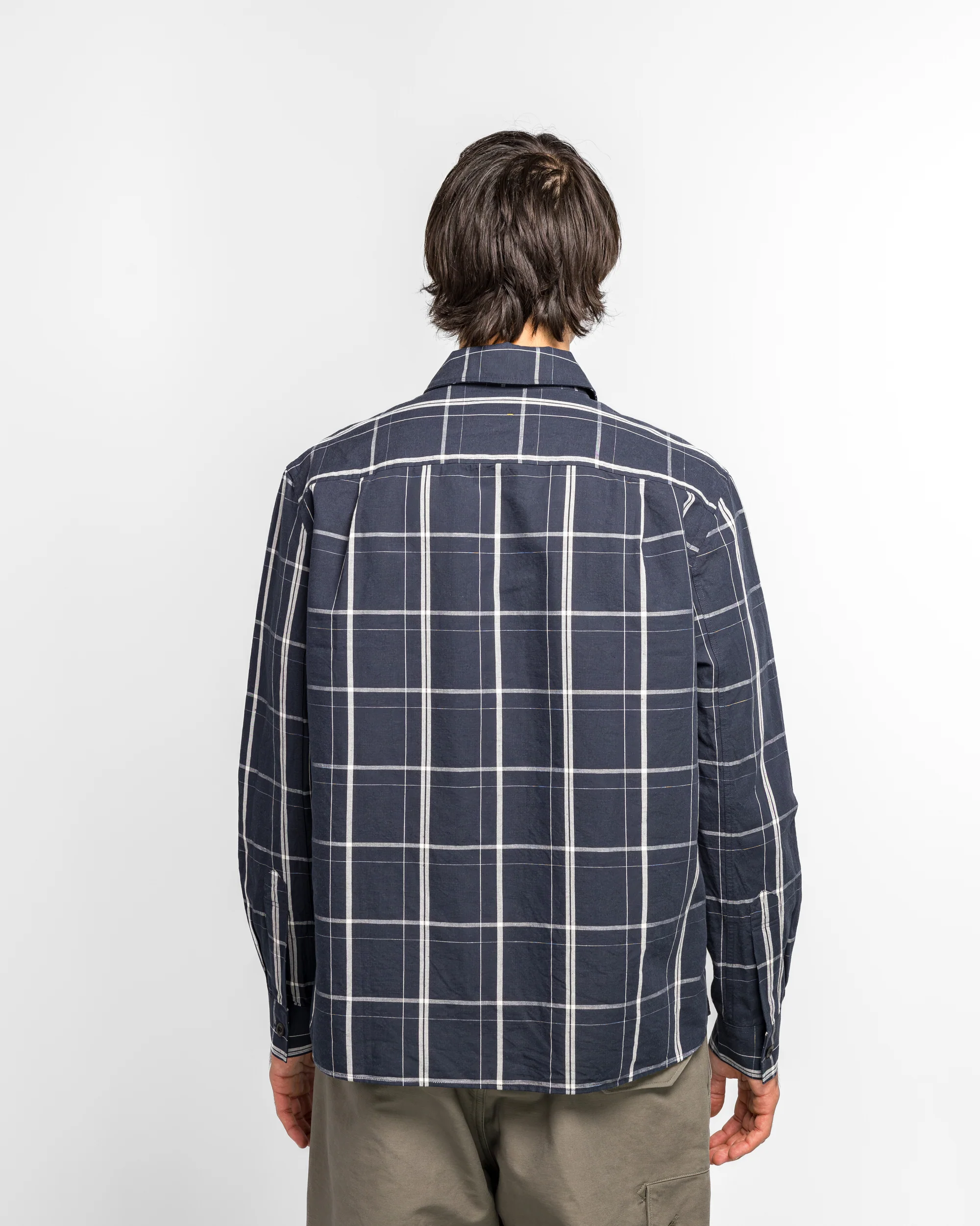 Overall Shirt - Blue/Off White Graphic Check Cotton Linen Slate - Image 4