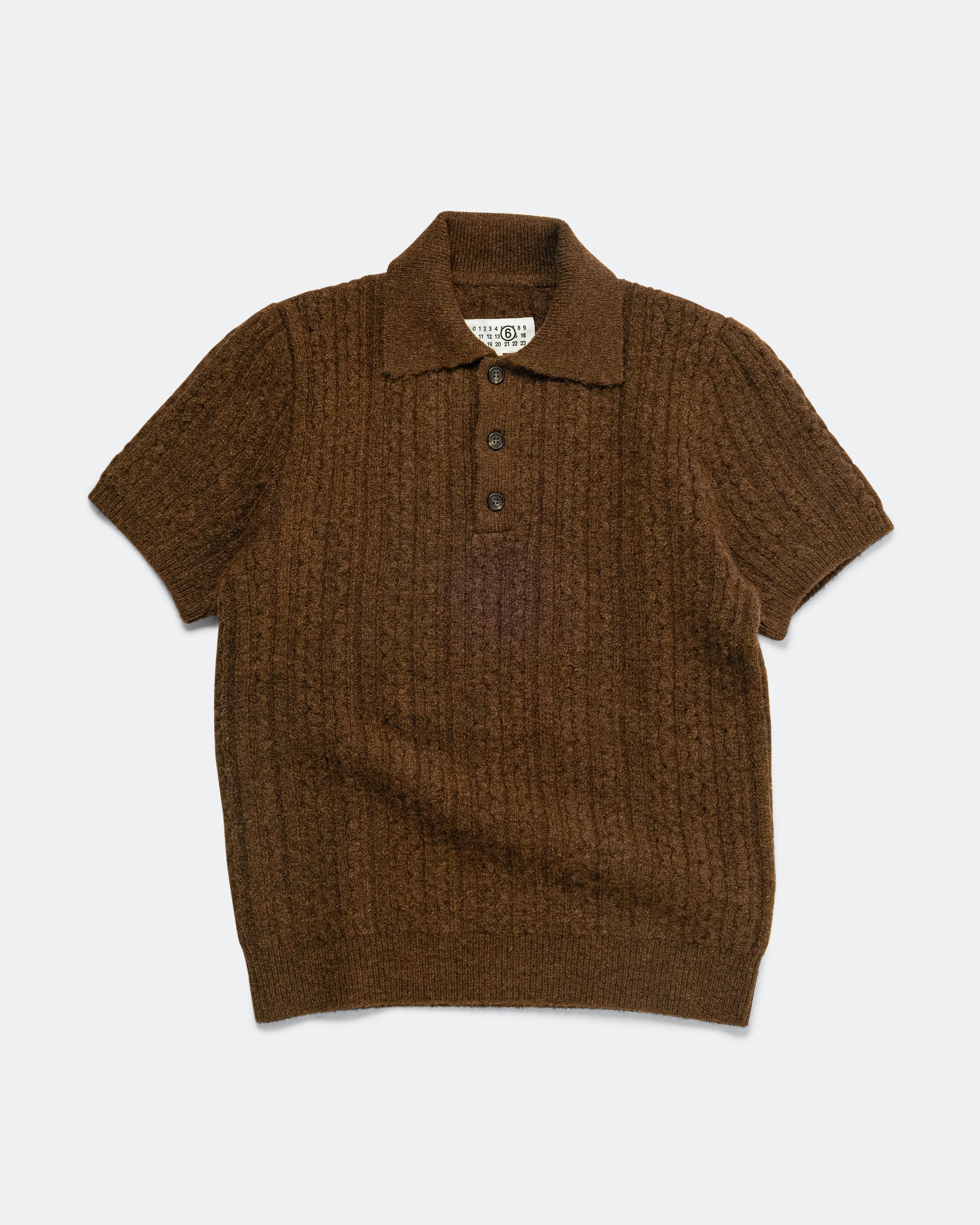 Cable 7G Knit Polo Shirt - Brown