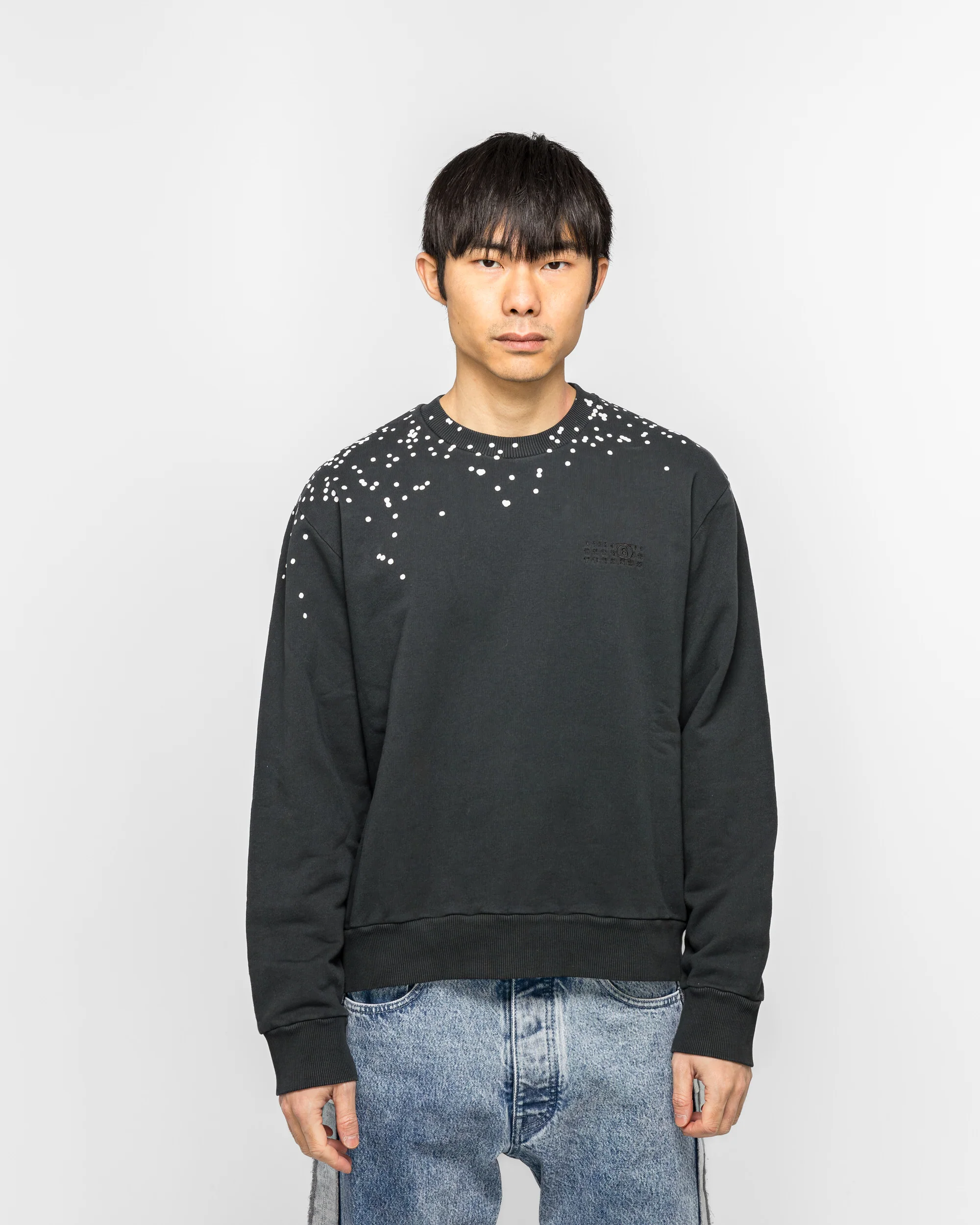 Cotton Crewneck Sweater - Washed Black Splatter - Image 2